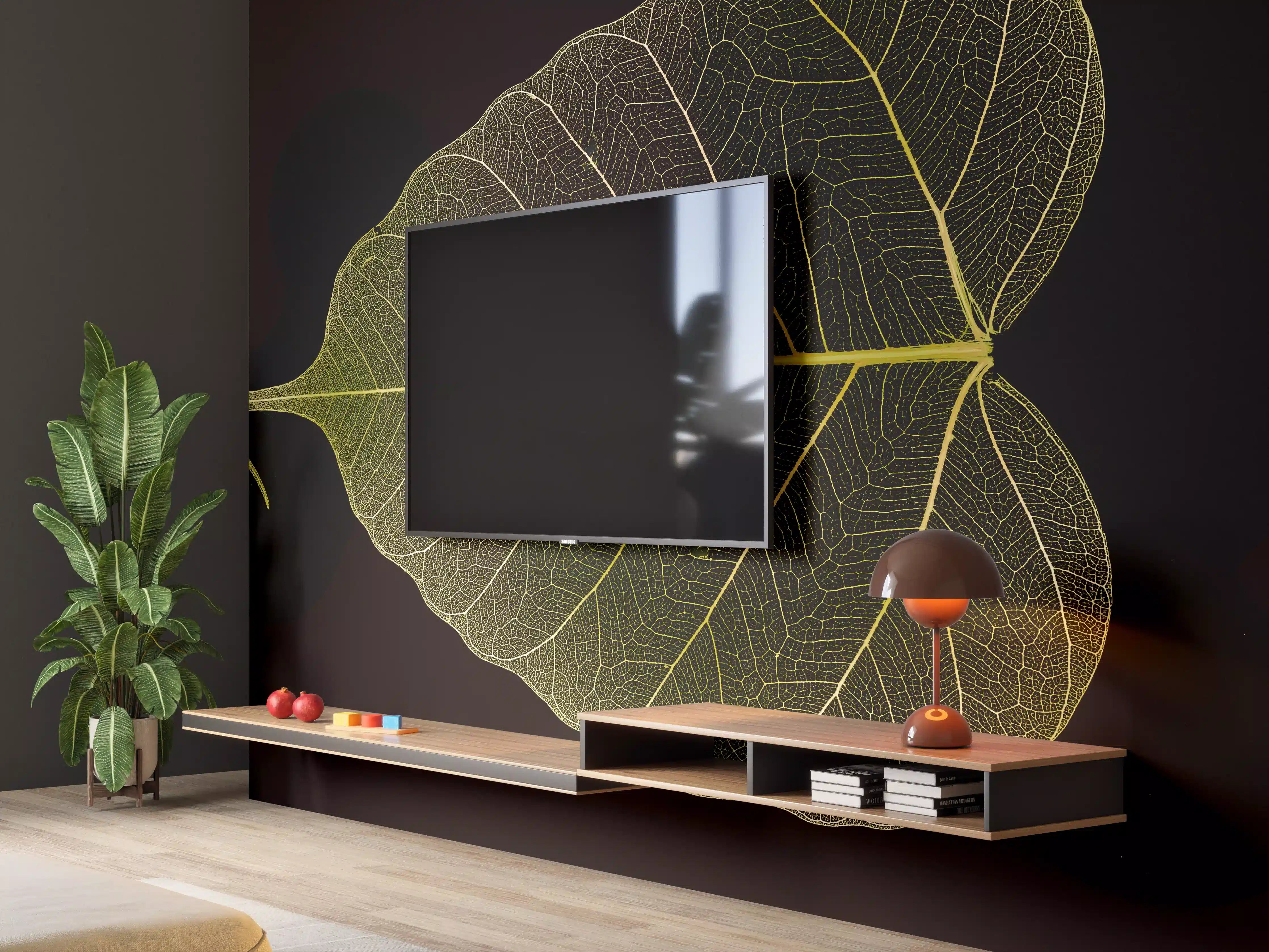 Wandverkleidung Wohnzimmer - Makrofotografie Blattstruktur Gelb