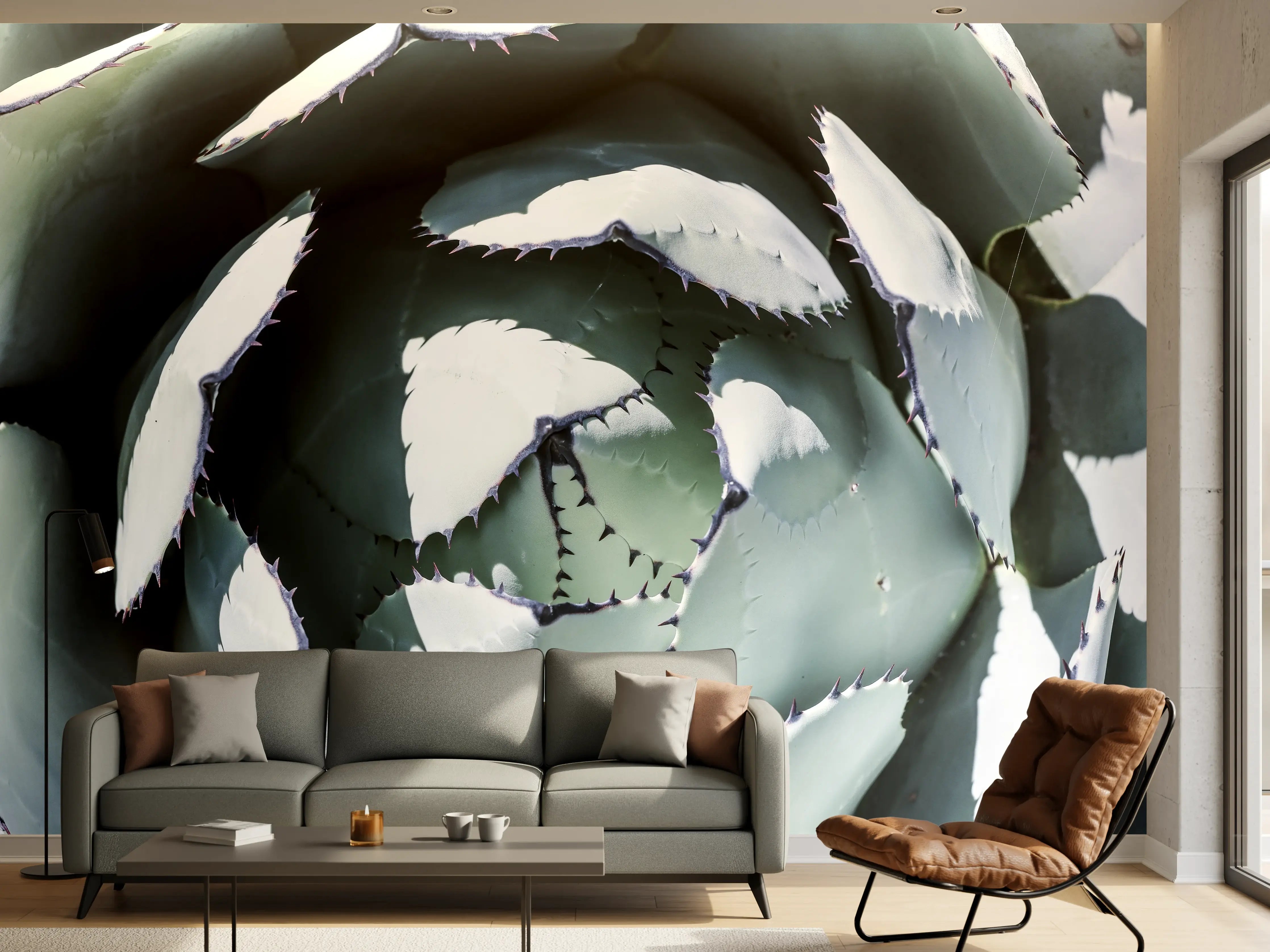 Wandverkleidung Wohnzimmer - Makrofotografie einer Sukkulente