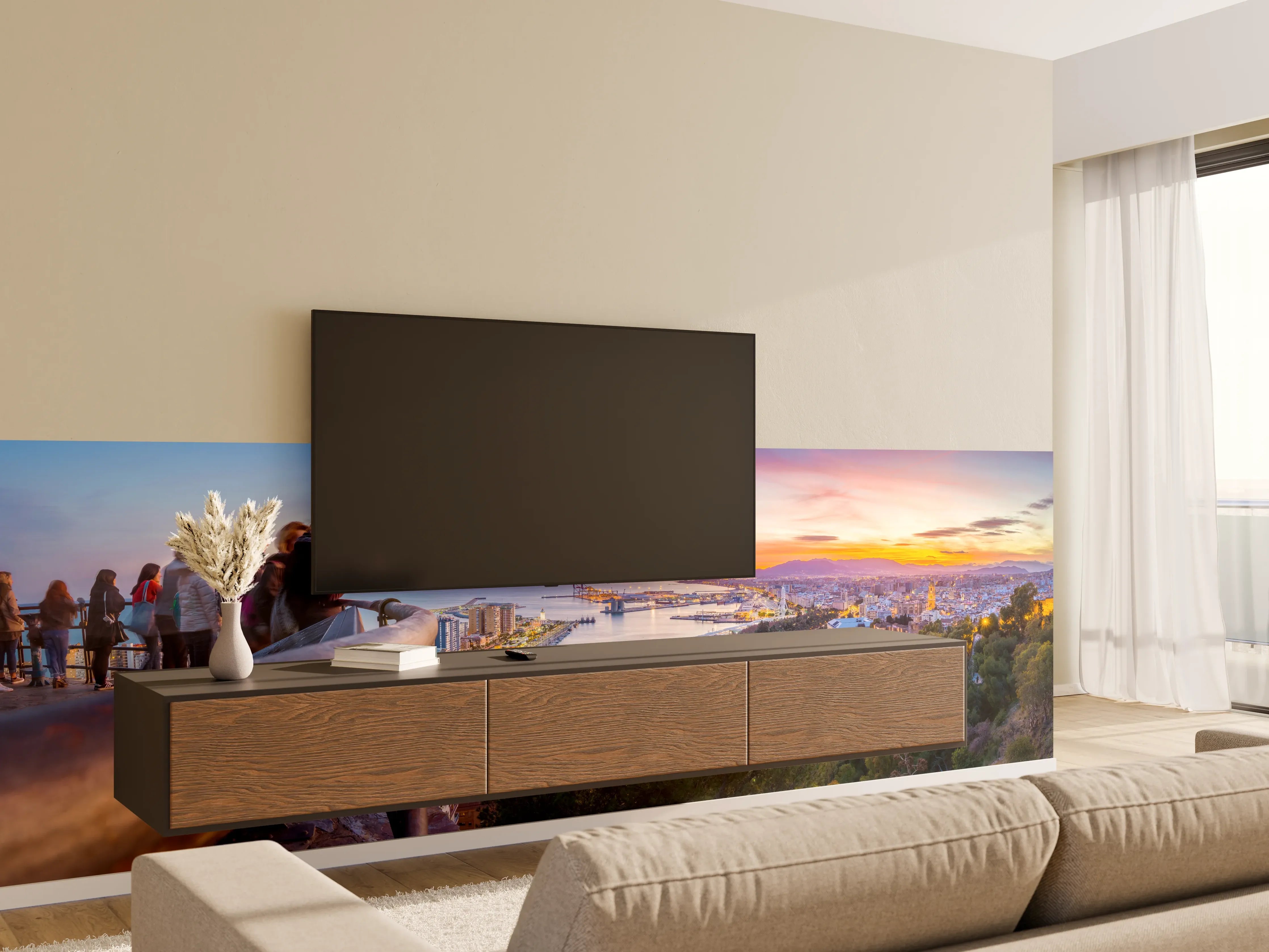 Wandverkleidung Wohnzimmer - Málaga Aussicht von den Bergen
