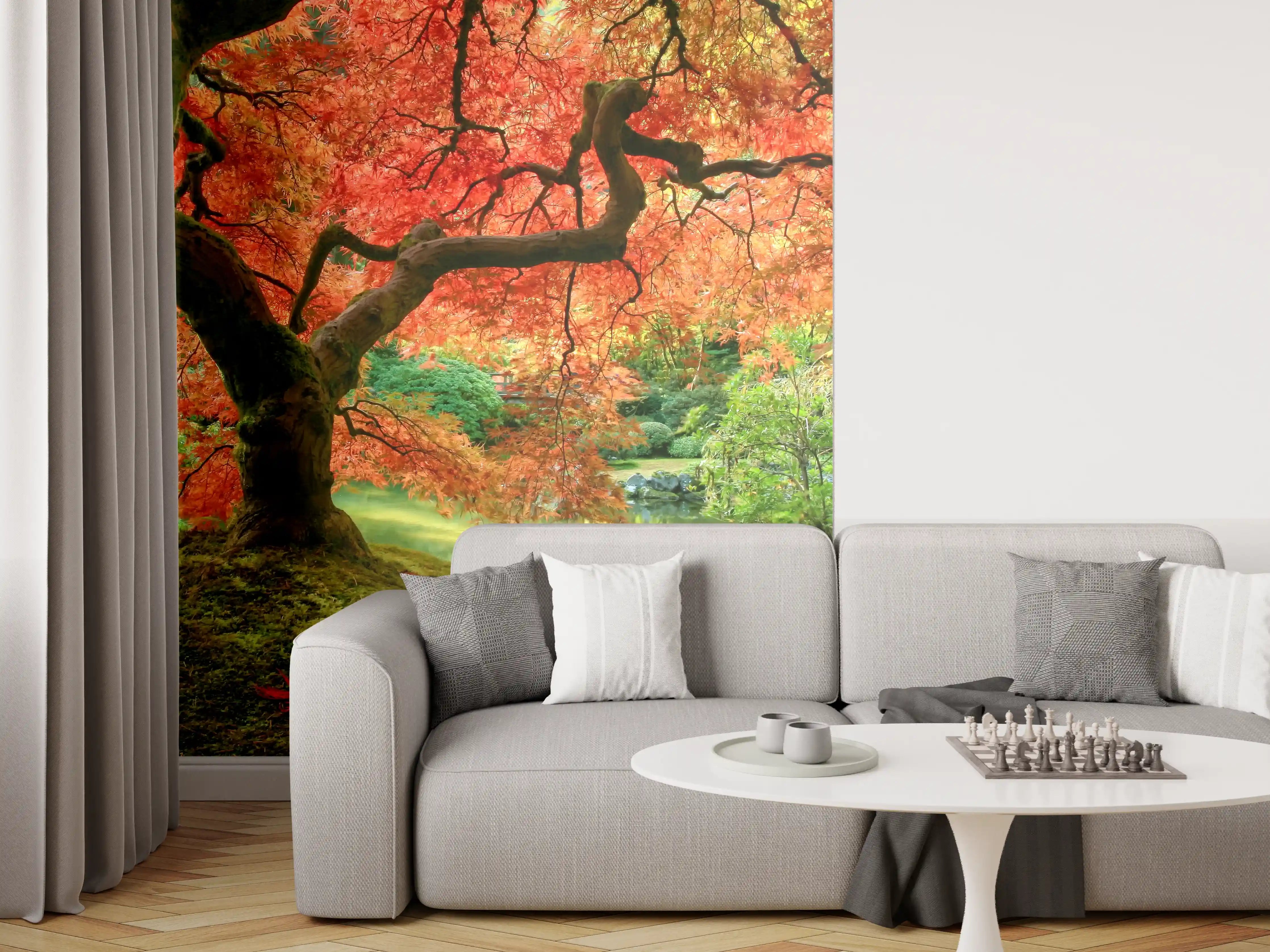 Wandverkleidung Wohnzimmer - Malerei eines Herbstwaldes mit lebendigen Farben