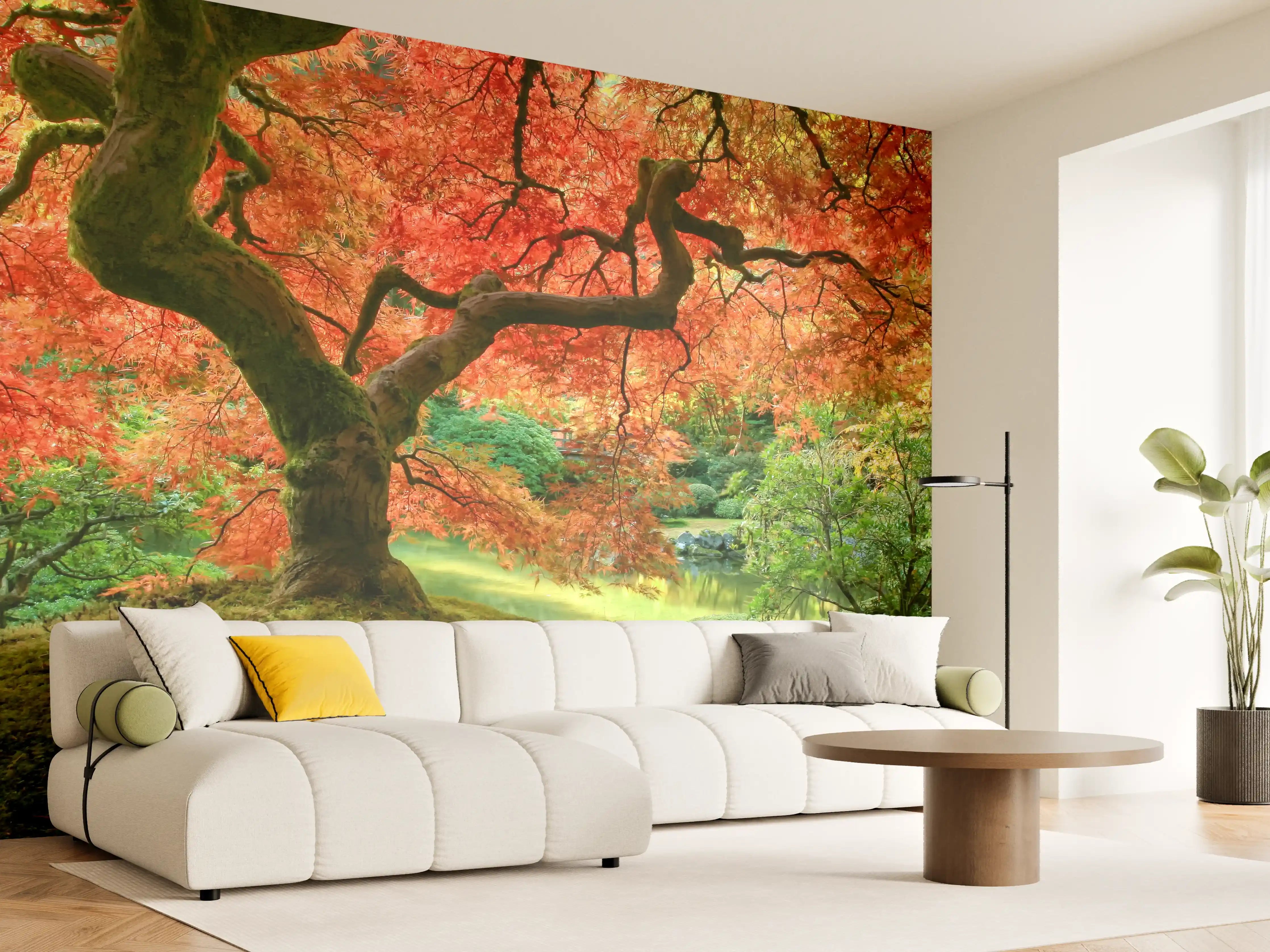 Wandverkleidung Wohnzimmer - Malerei eines Herbstwaldes mit lebendigen Farben