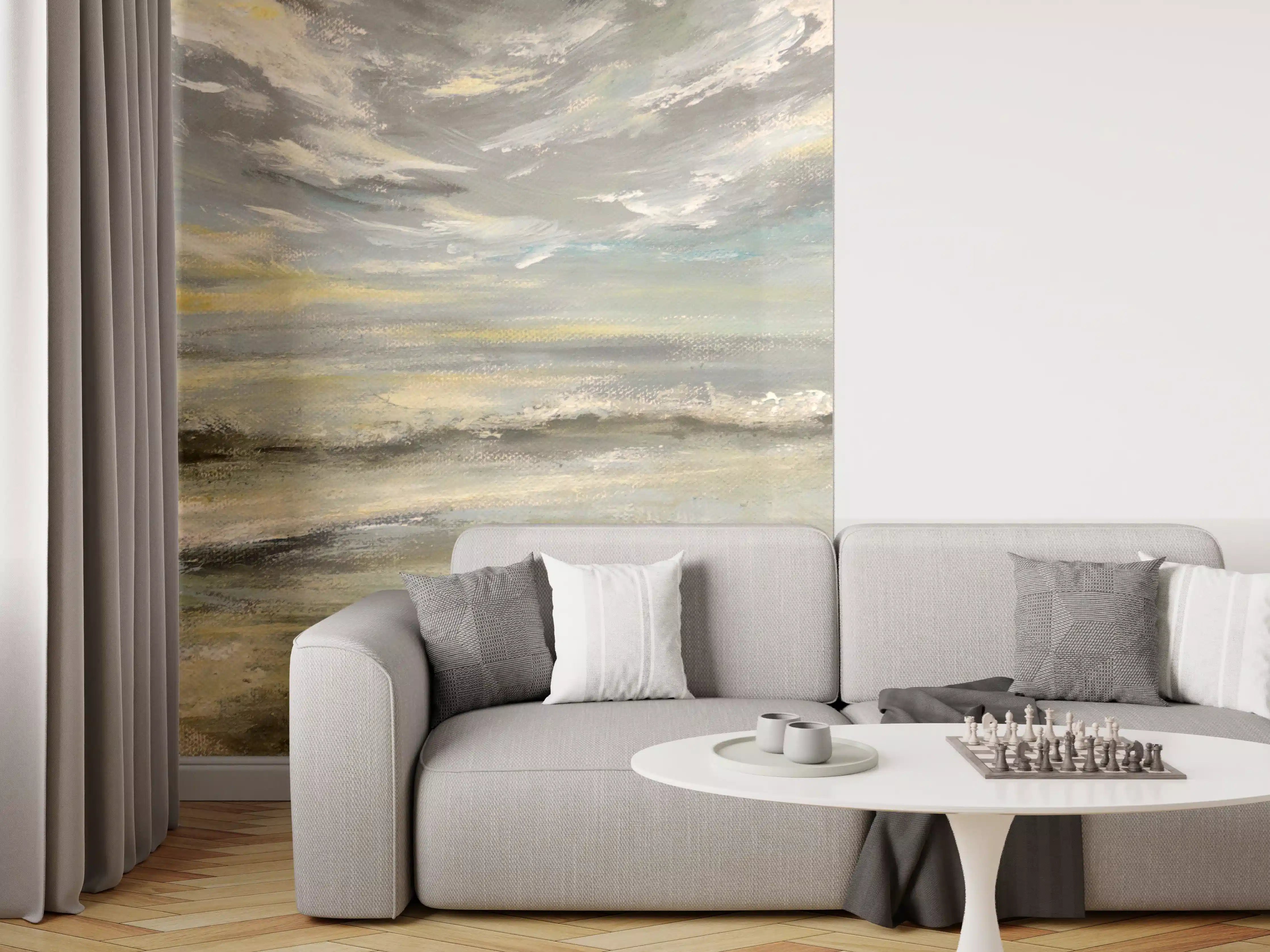 Wandverkleidung Wohnzimmer - Malerei eines stürmischen Meeres