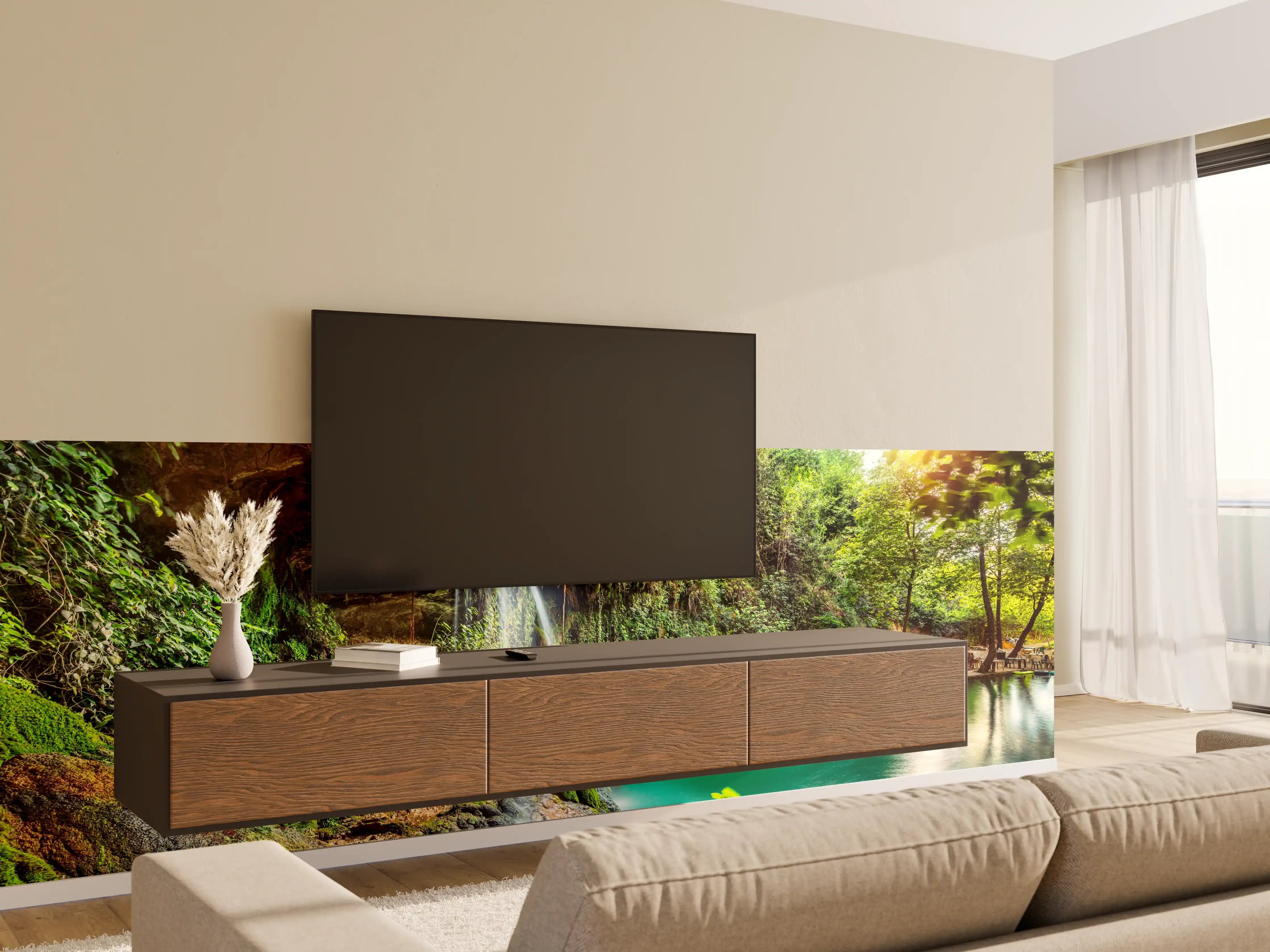 Wandverkleidung Wohnzimmer - Malereischöne Wasserfall-Landschaft