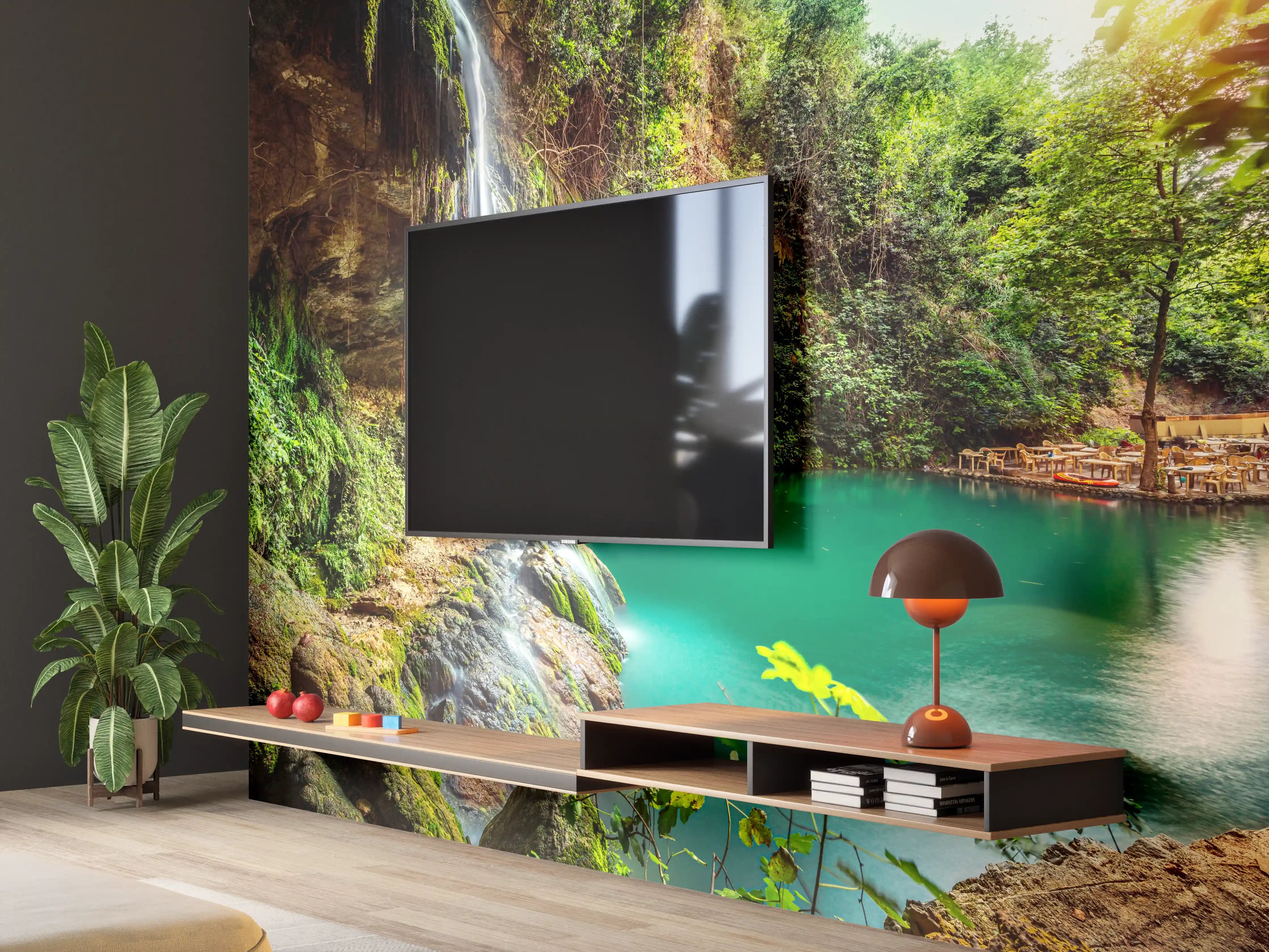 Wandverkleidung Wohnzimmer - Malereischöne Wasserfall-Landschaft