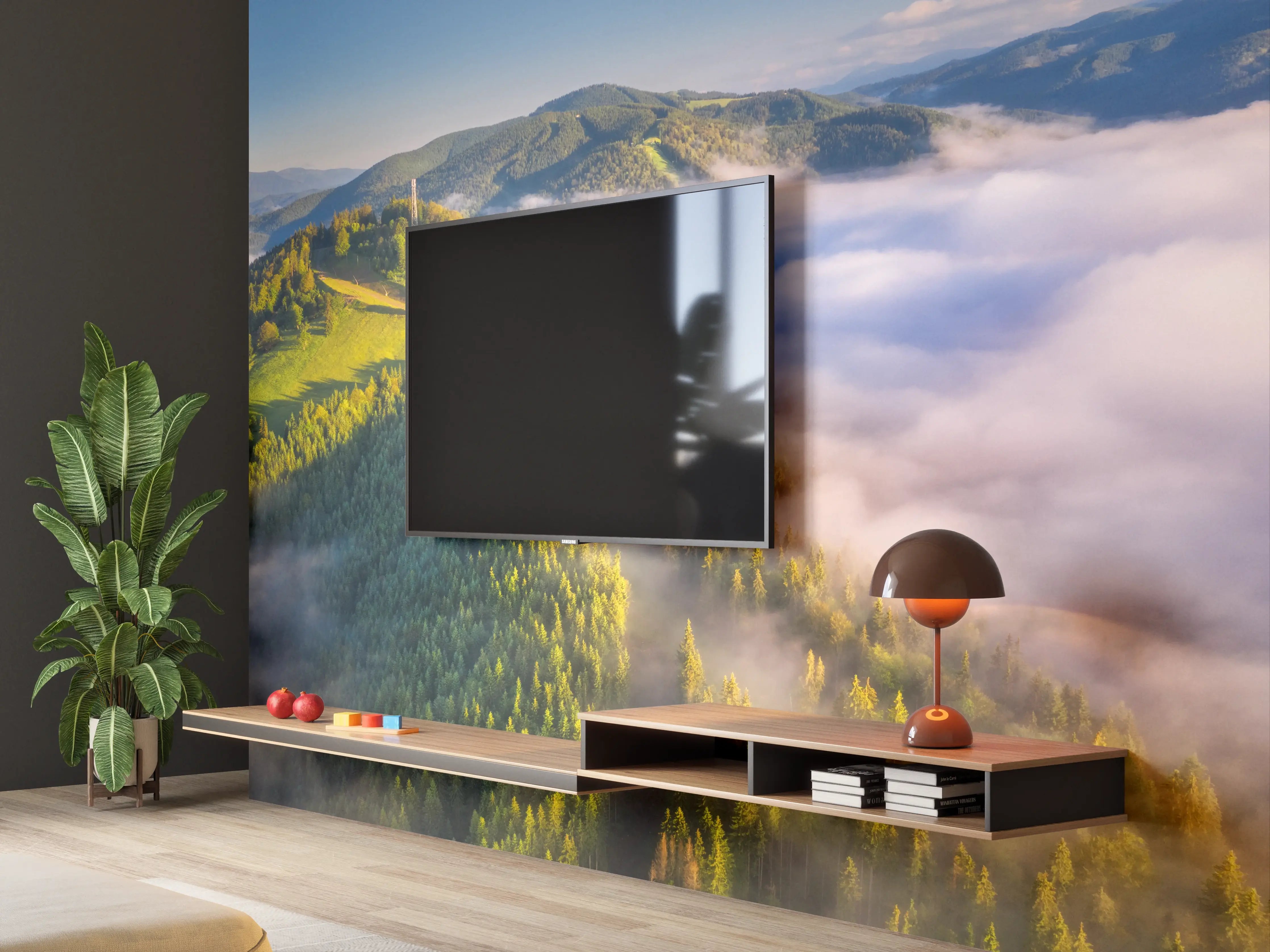 Wandverkleidung Wohnzimmer - Malerische Berglandschaft mit Wolkenmeer