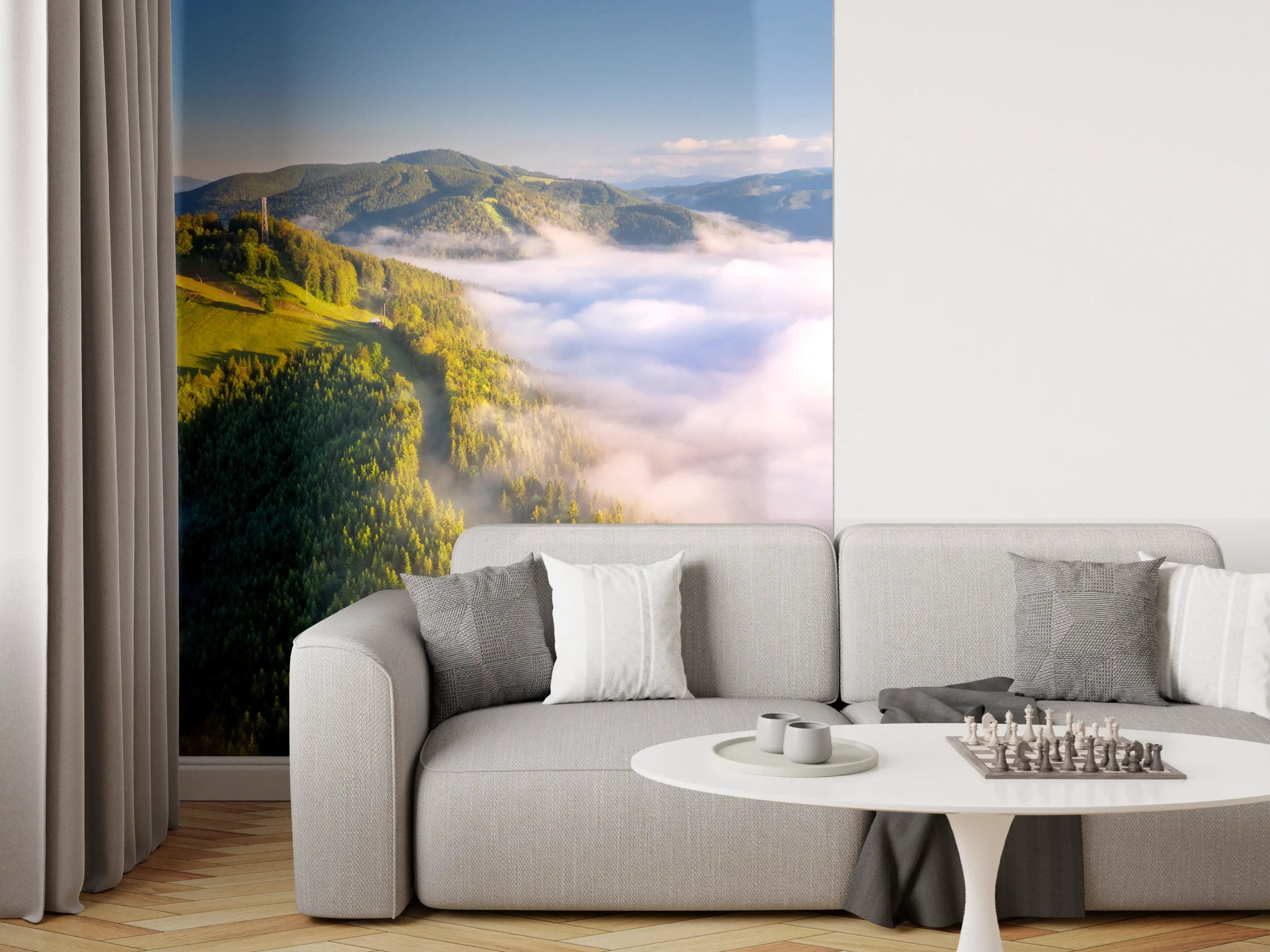 Wandverkleidung Wohnzimmer - Malerische Berglandschaft mit Wolkenmeer
