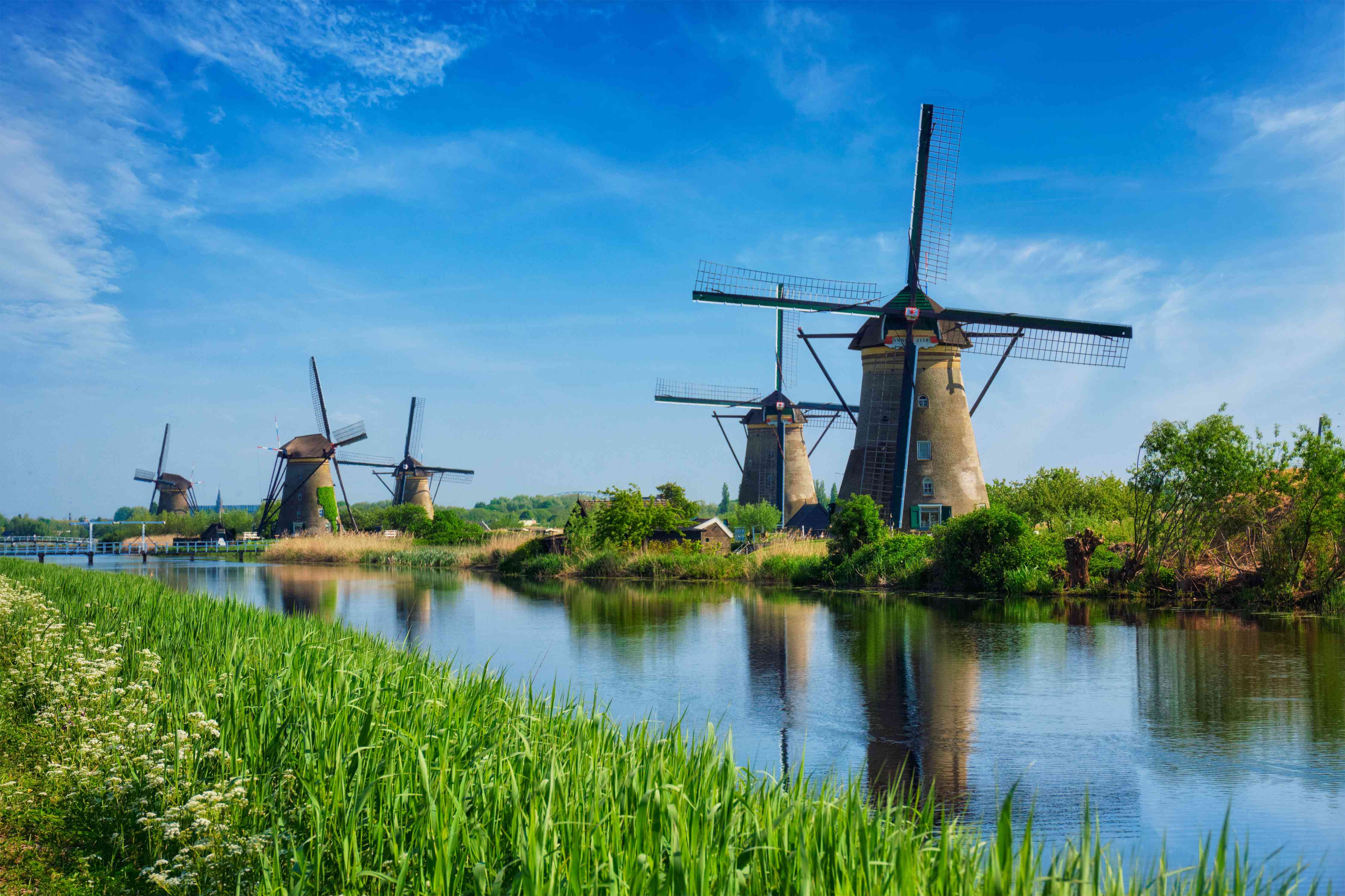 Wandverkleidung Wohnzimmer-Malerische Windmühlenlandschaft
