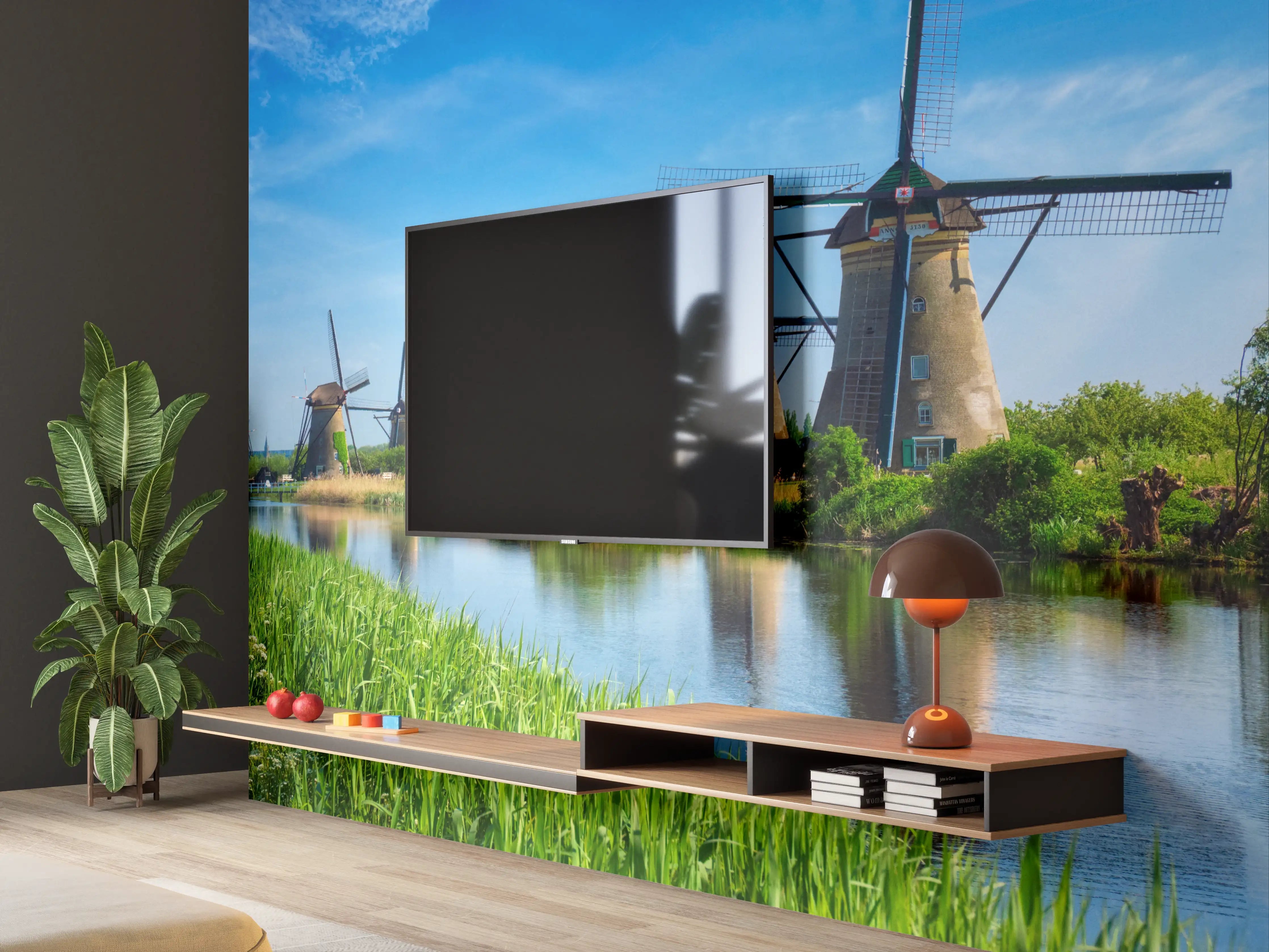 Wandverkleidung Wohnzimmer - Malerische Windmühlenlandschaft
