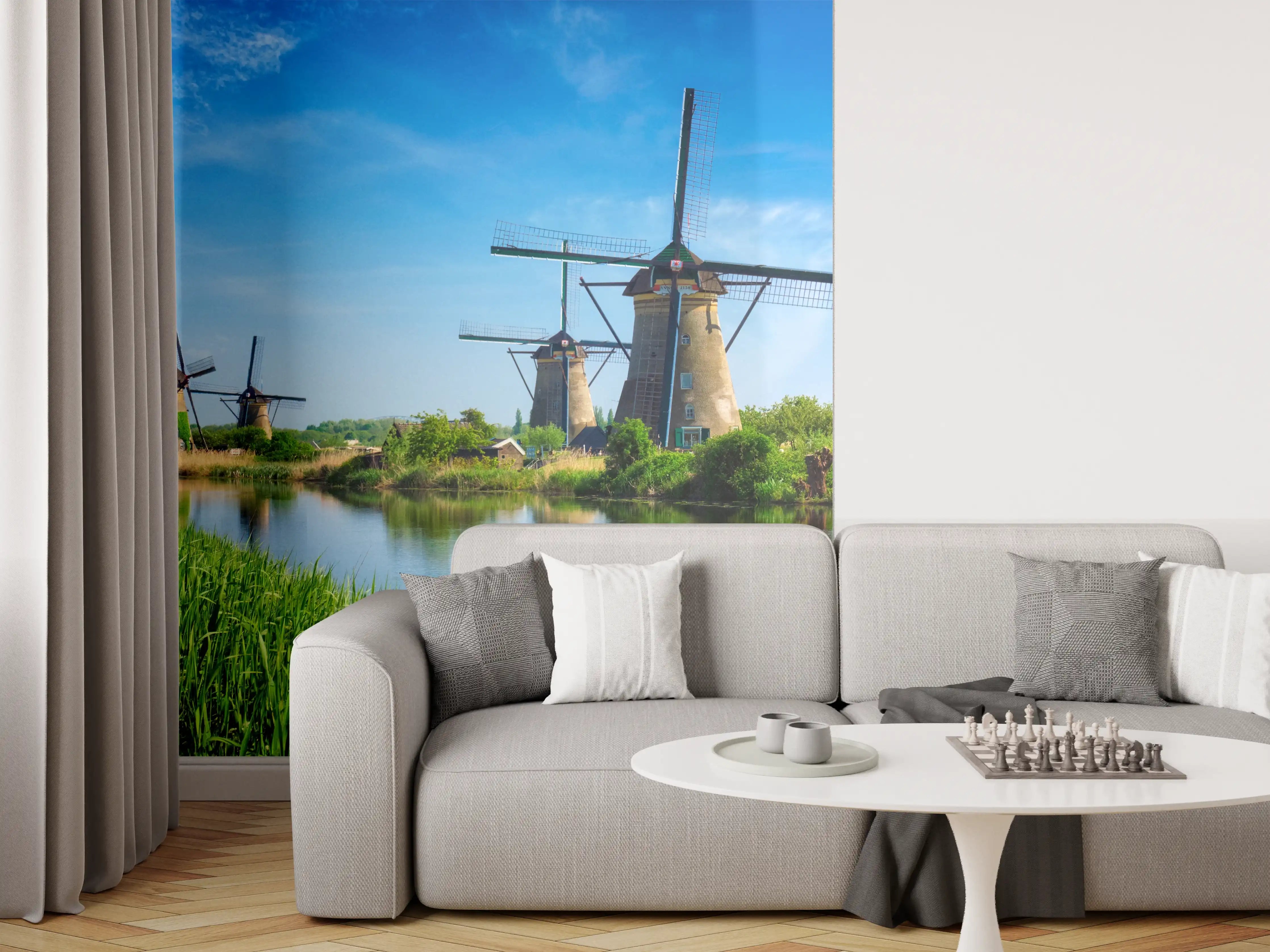 Wandverkleidung Wohnzimmer - Malerische Windmühlenlandschaft