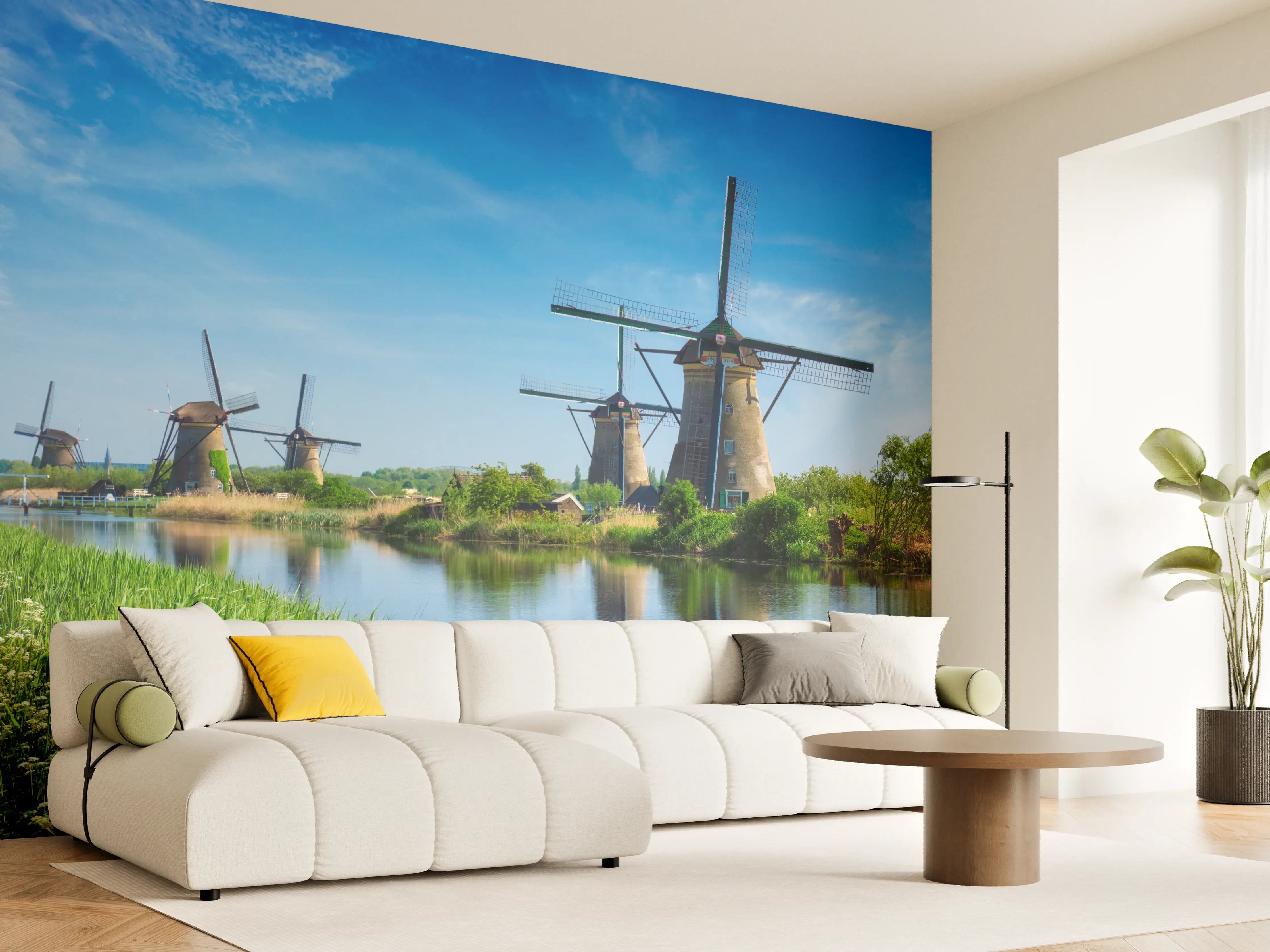 Wandverkleidung Wohnzimmer - Malerische Windmühlenlandschaft