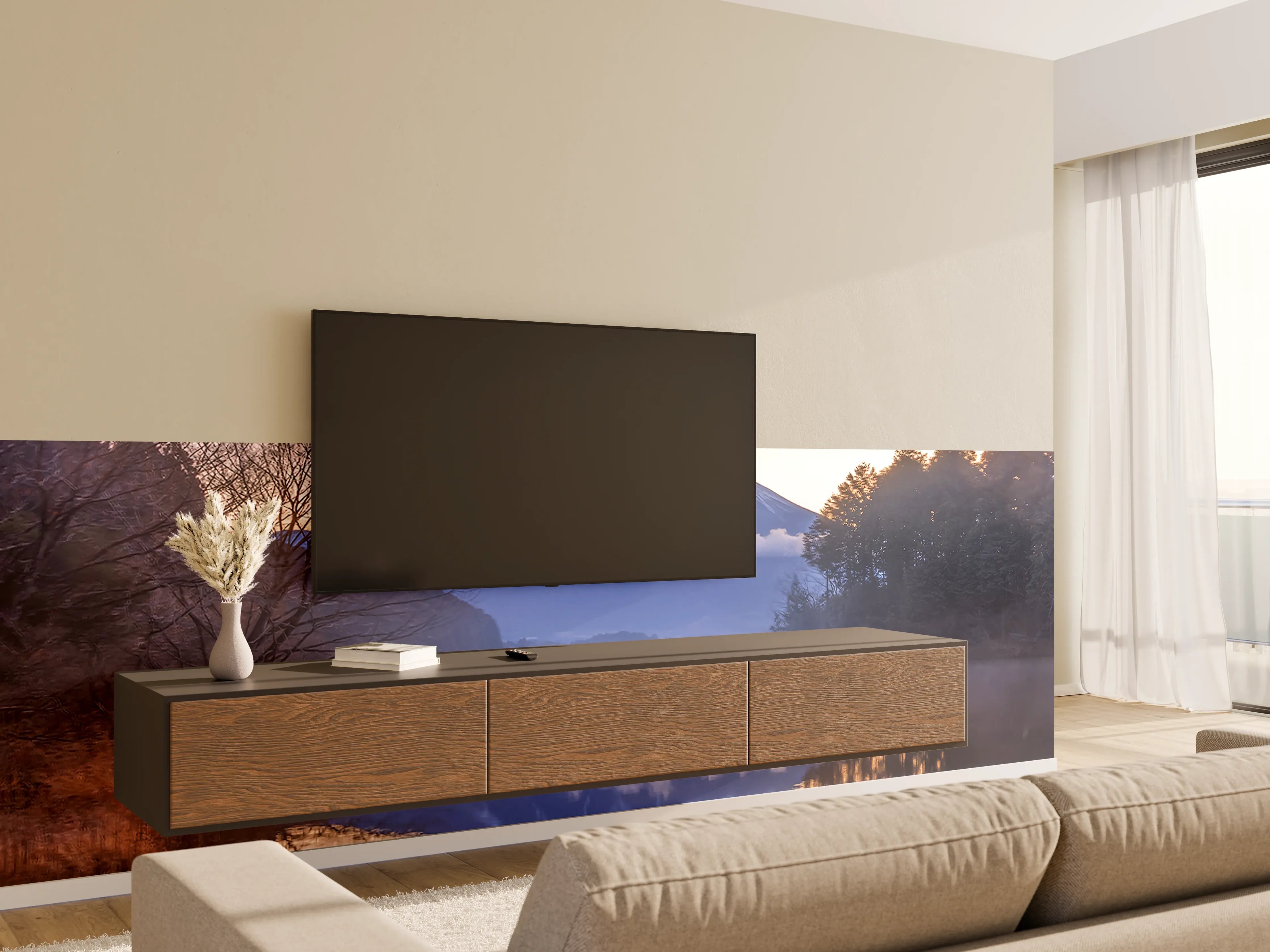 Wandverkleidung Wohnzimmer - Malerischer Mount Fuji bei Sonnenaufgang