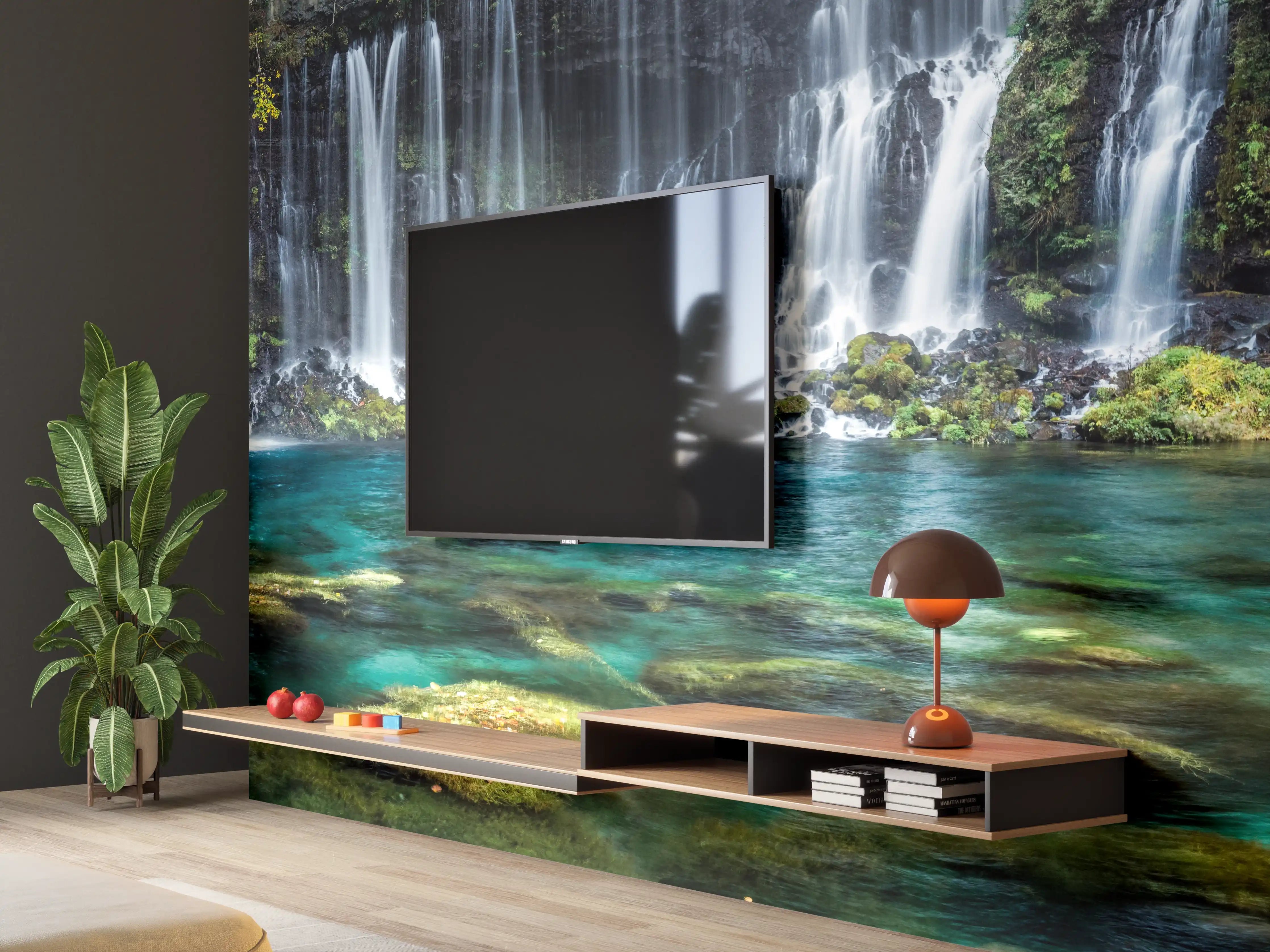 Wandverkleidung Wohnzimmer - Malerischer Wasserfall mit klarem Wasser