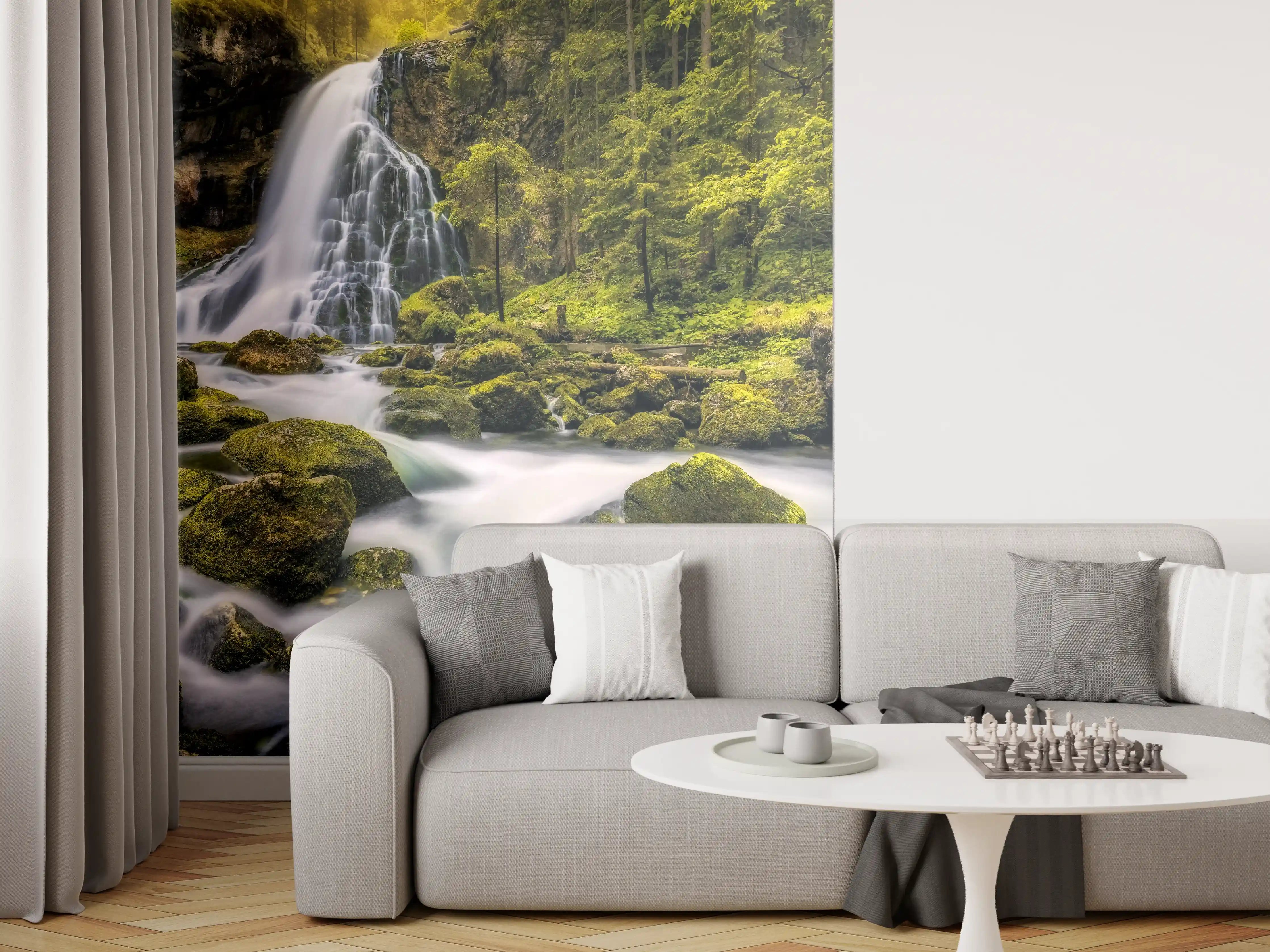 Wandverkleidung Wohnzimmer - Malersiche Wasserfall-Landschaft