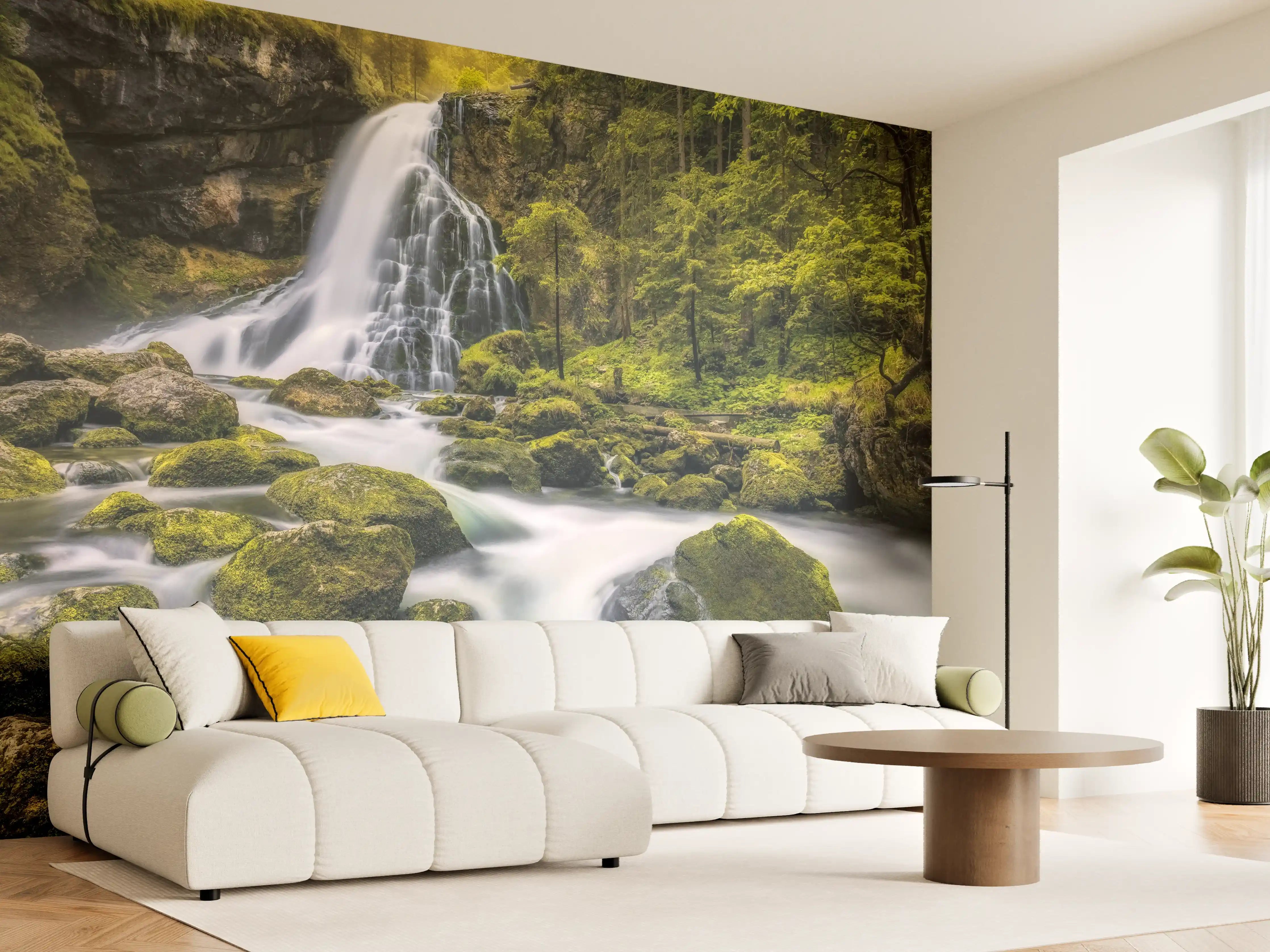 Wandverkleidung Wohnzimmer - Malersiche Wasserfall-Landschaft