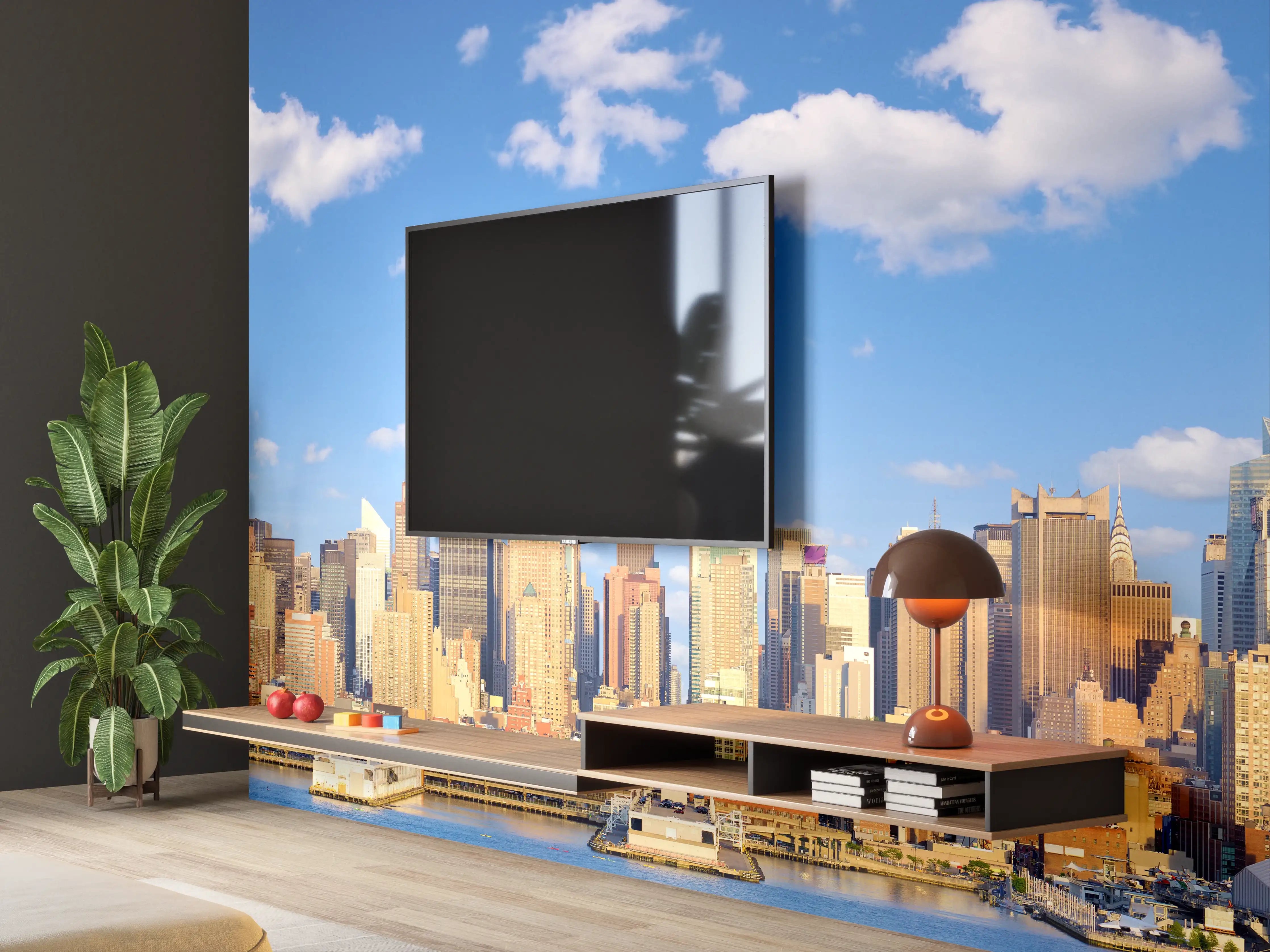 Wandverkleidung Wohnzimmer - Manhattan Skyline Blau-Beige