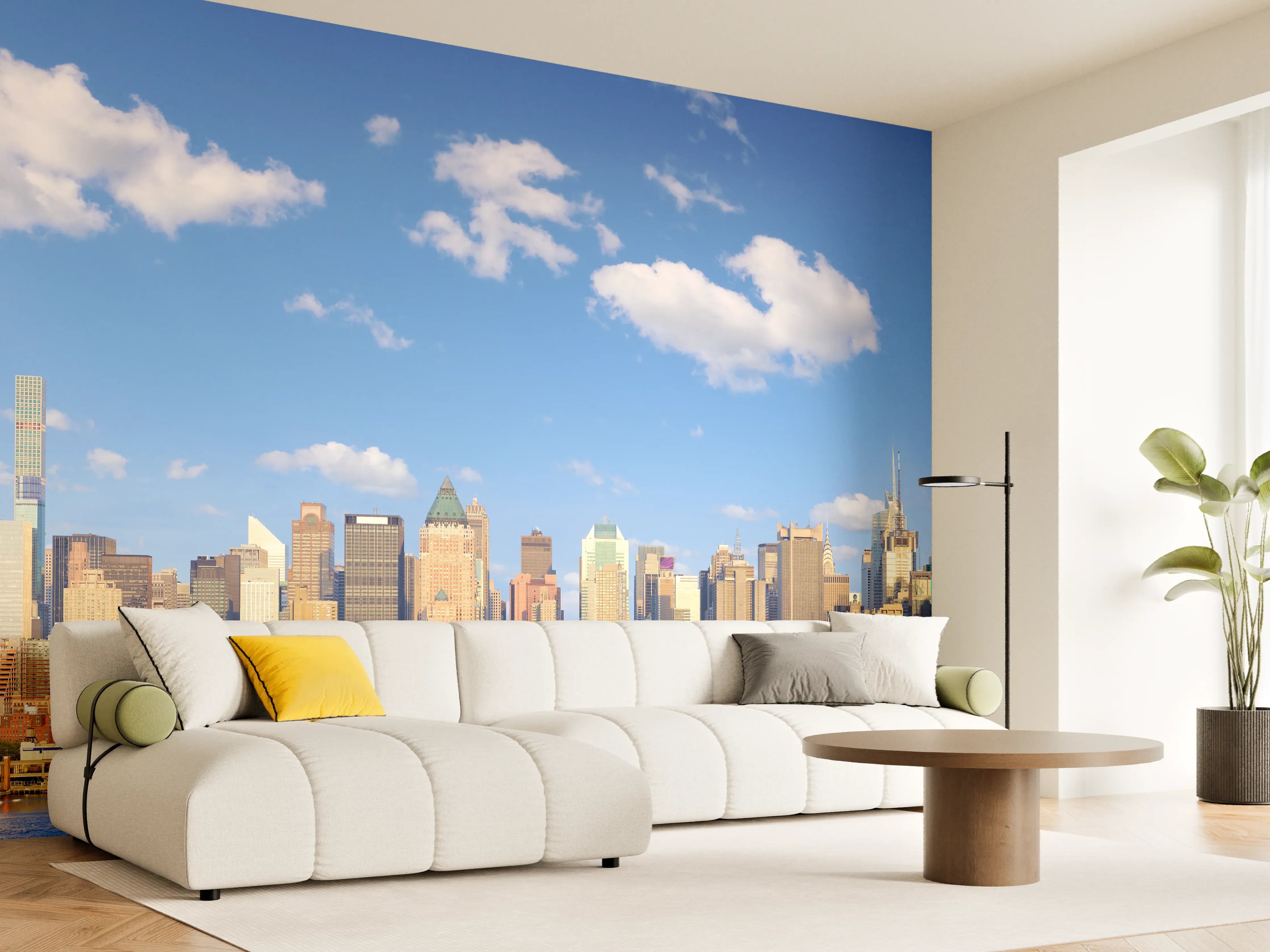 Wandverkleidung Wohnzimmer - Manhattan Skyline Blau-Beige