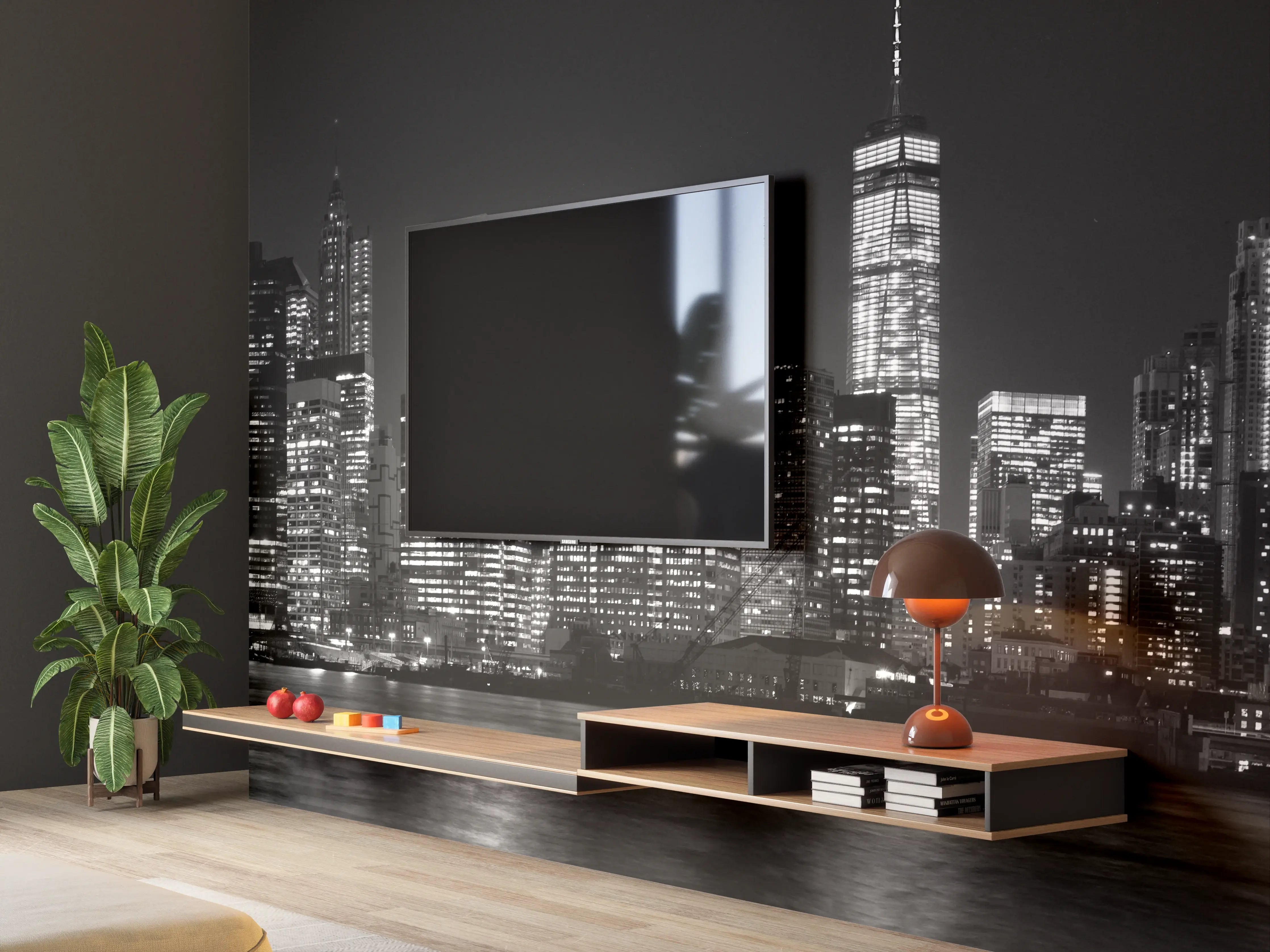 Wandverkleidung Wohnzimmer - Manhattan Skyline Schwarz-Weiß