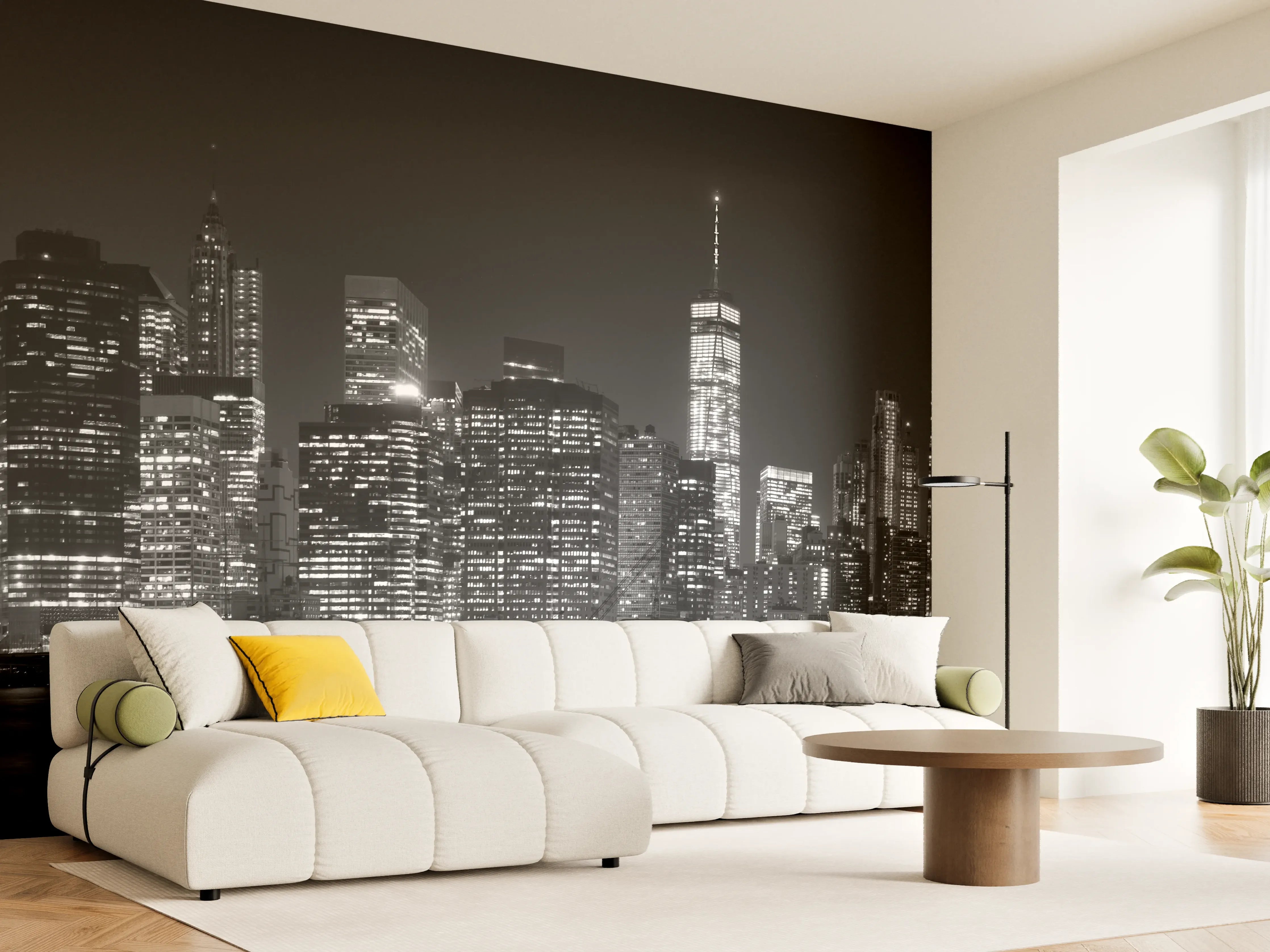 Wandverkleidung Wohnzimmer - Manhattan Skyline Schwarz-Weiß
