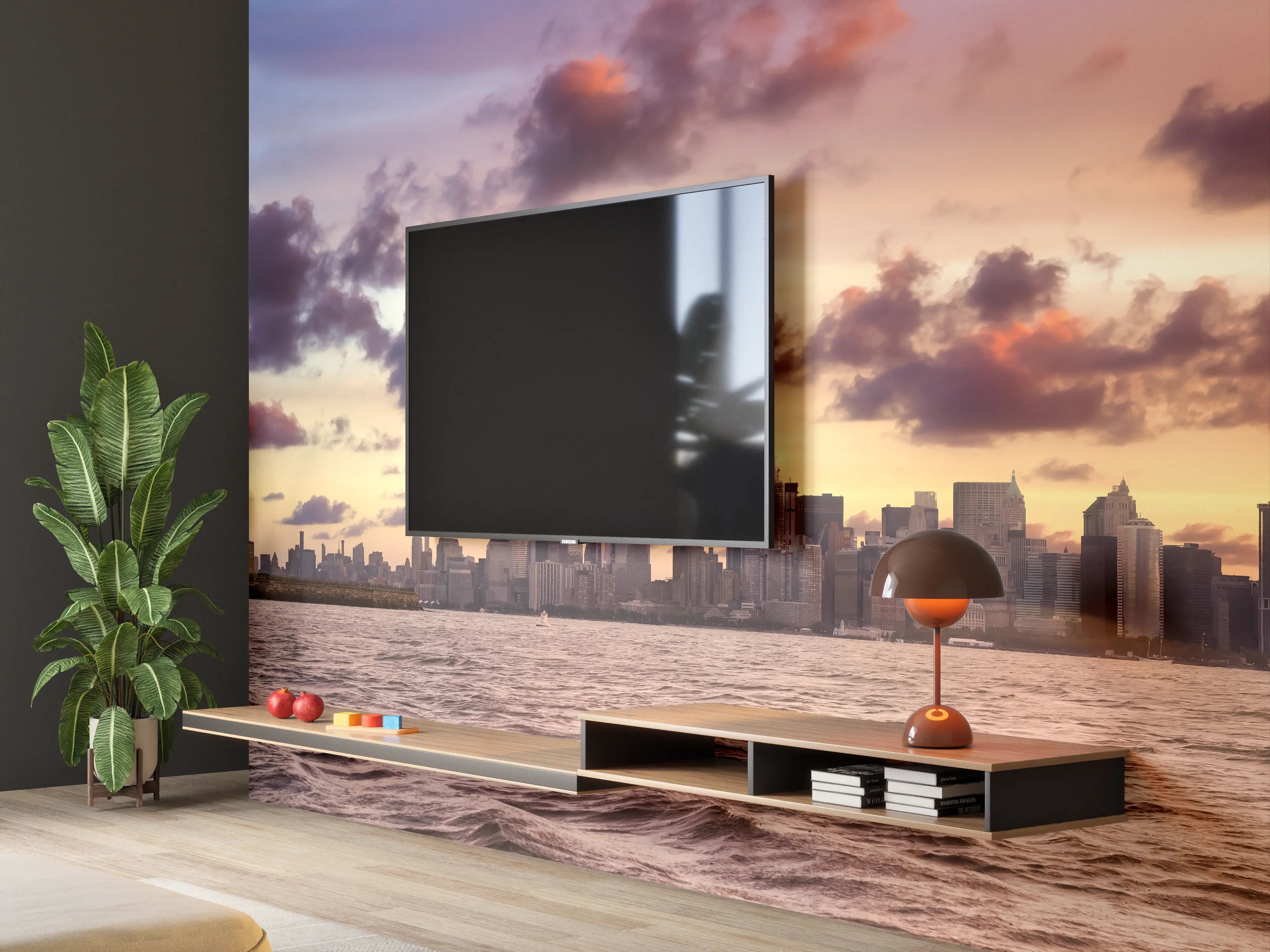 Wandverkleidung Wohnzimmer - Manhattan Skyline Sonnenuntergang