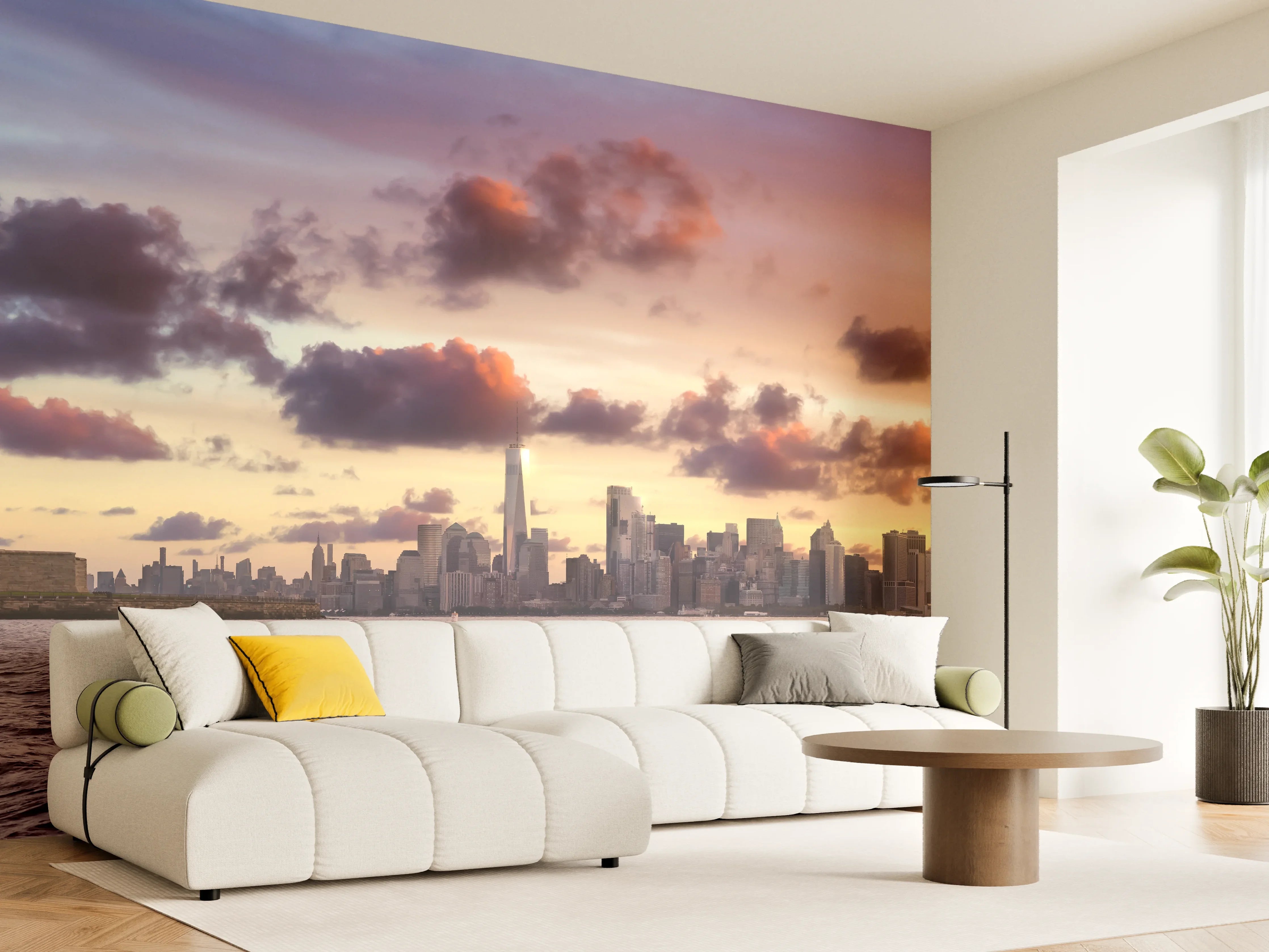 Wandverkleidung Wohnzimmer - Manhattan Skyline Sonnenuntergang