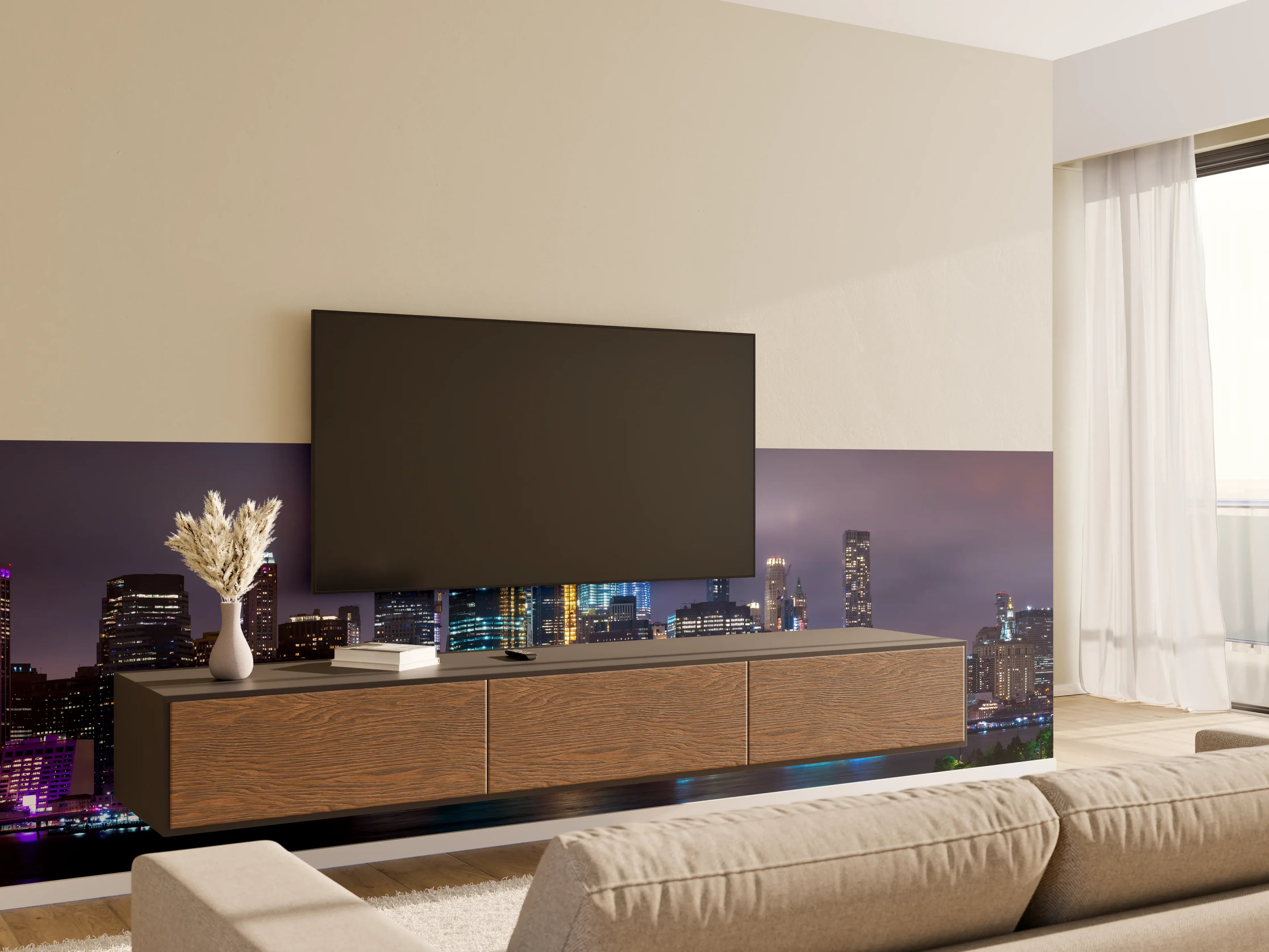 Wandverkleidung Wohnzimmer - Manhattan Skyline – Stadt der Lichter