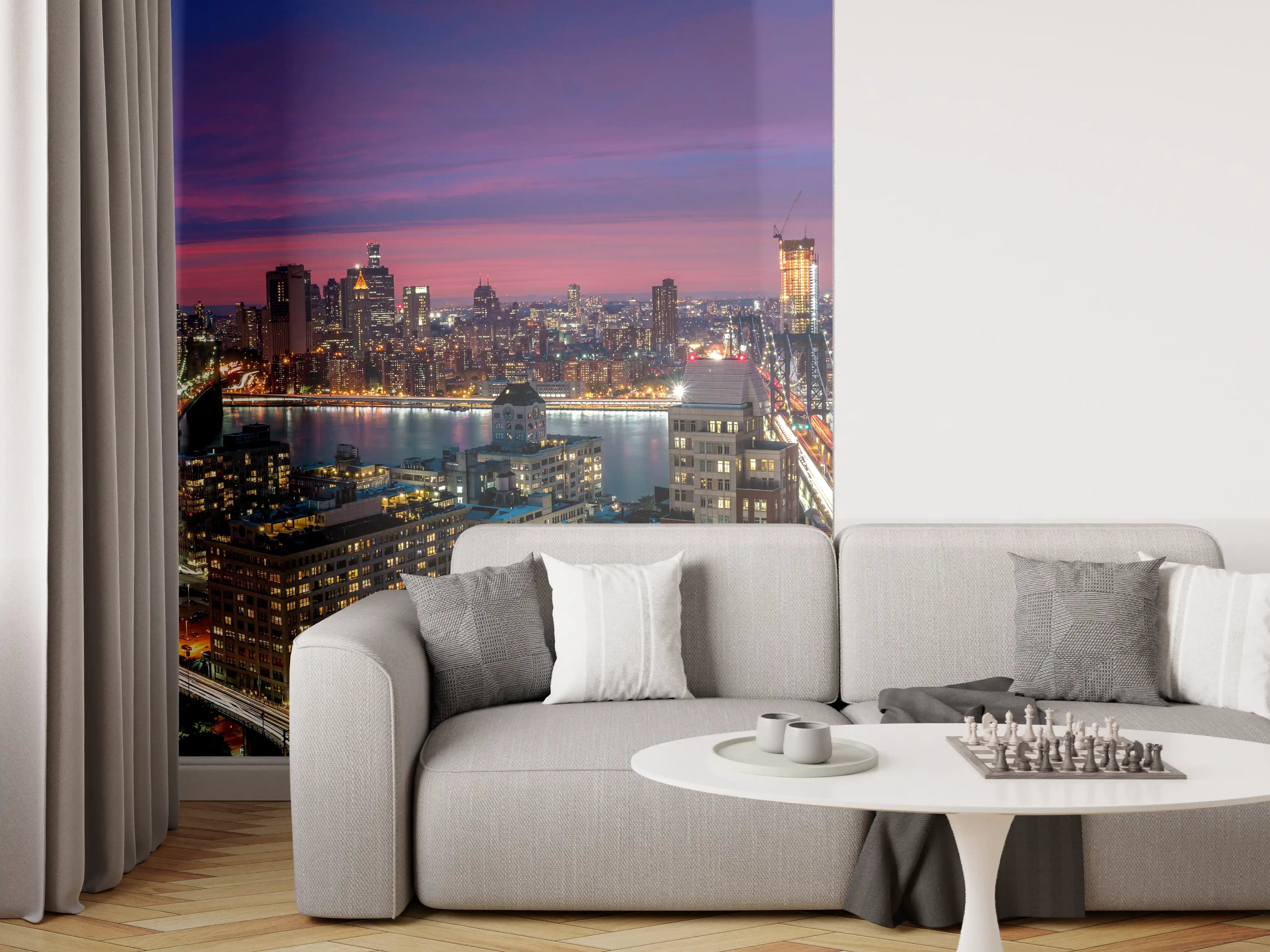 Wandverkleidung Wohnzimmer - Manhattan Skyline bei Dämmerung