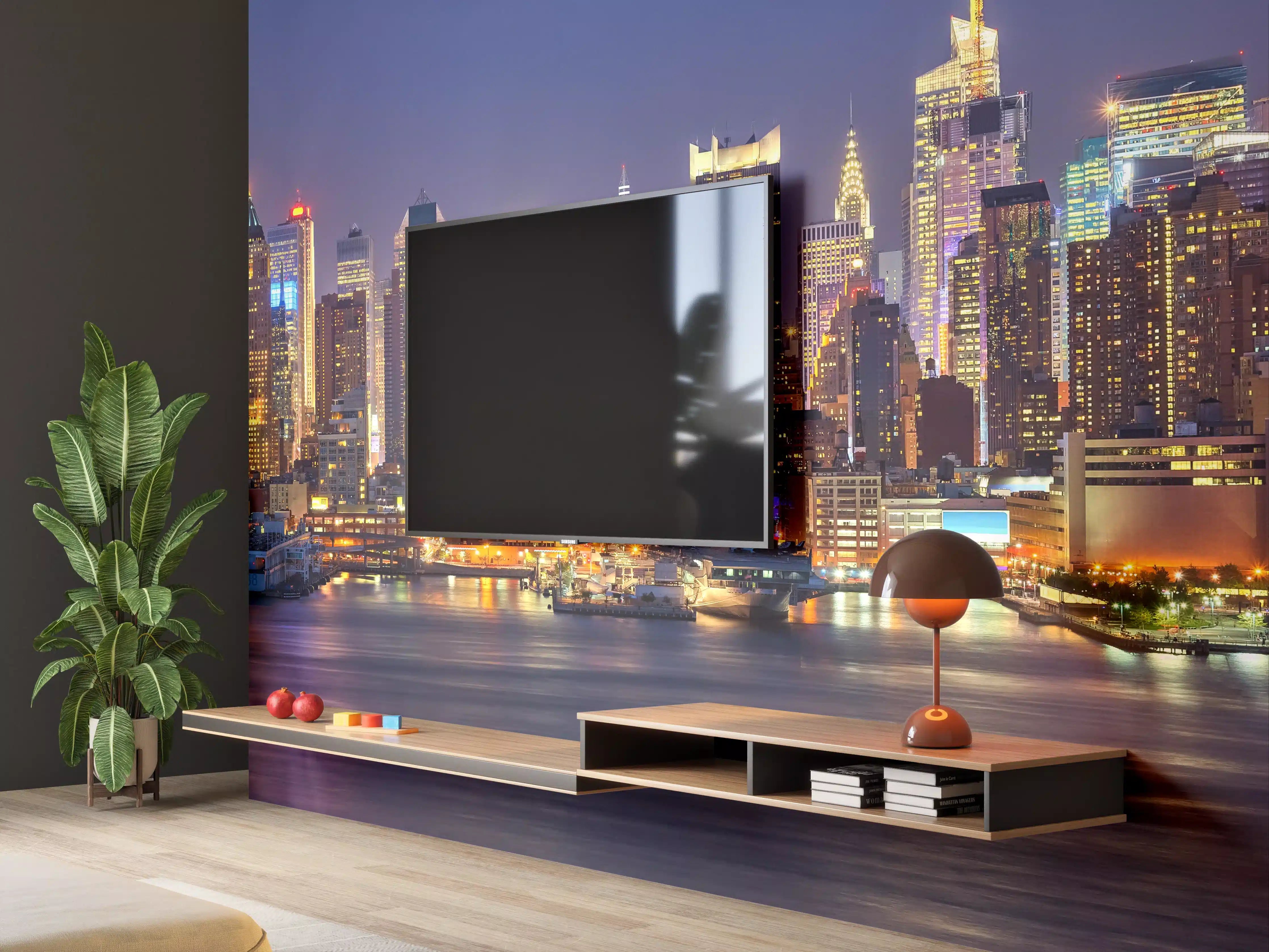 Wandverkleidung Wohnzimmer - Manhattan Skyline bei Nacht