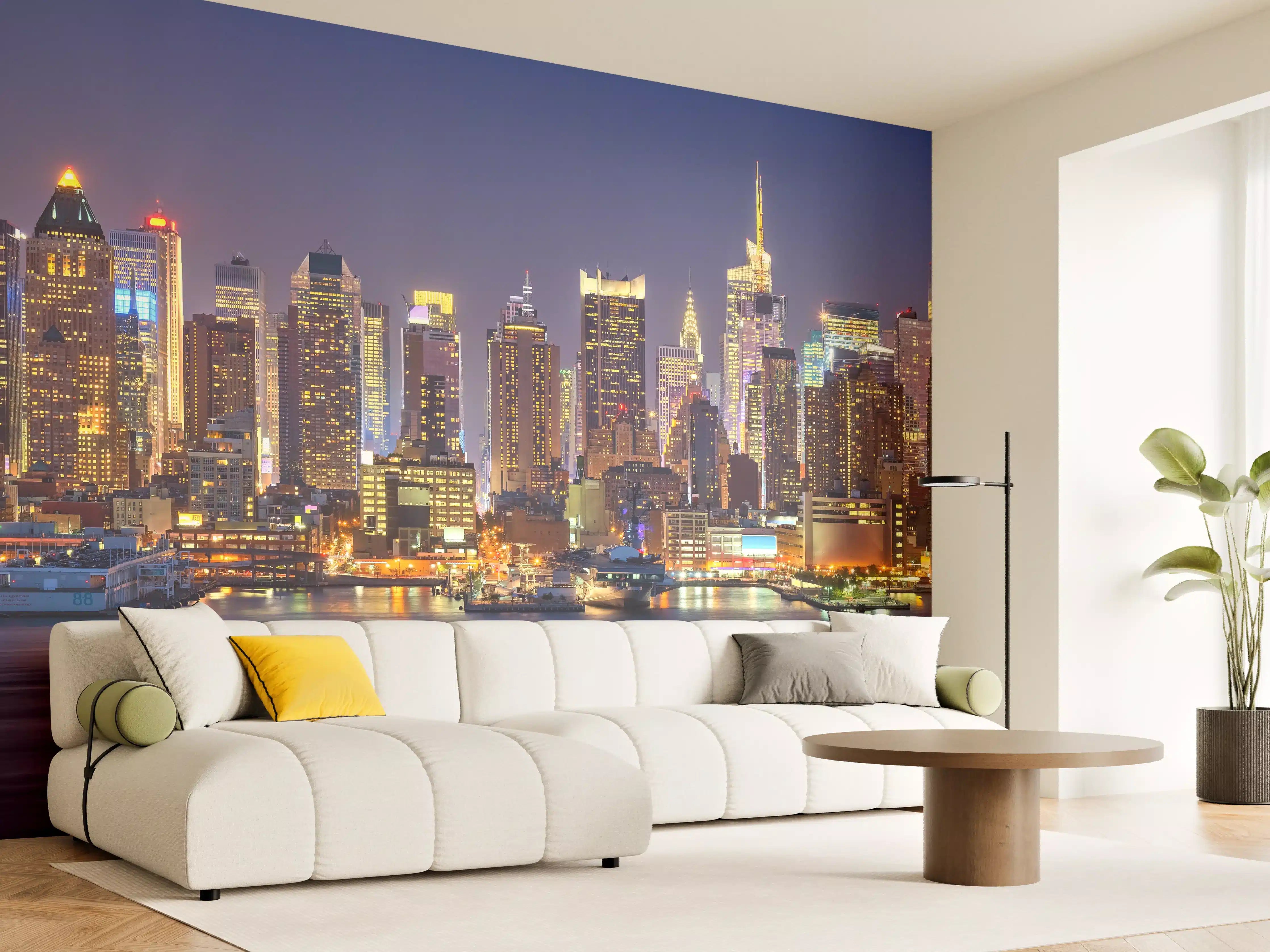 Wandverkleidung Wohnzimmer - Manhattan Skyline bei Nacht