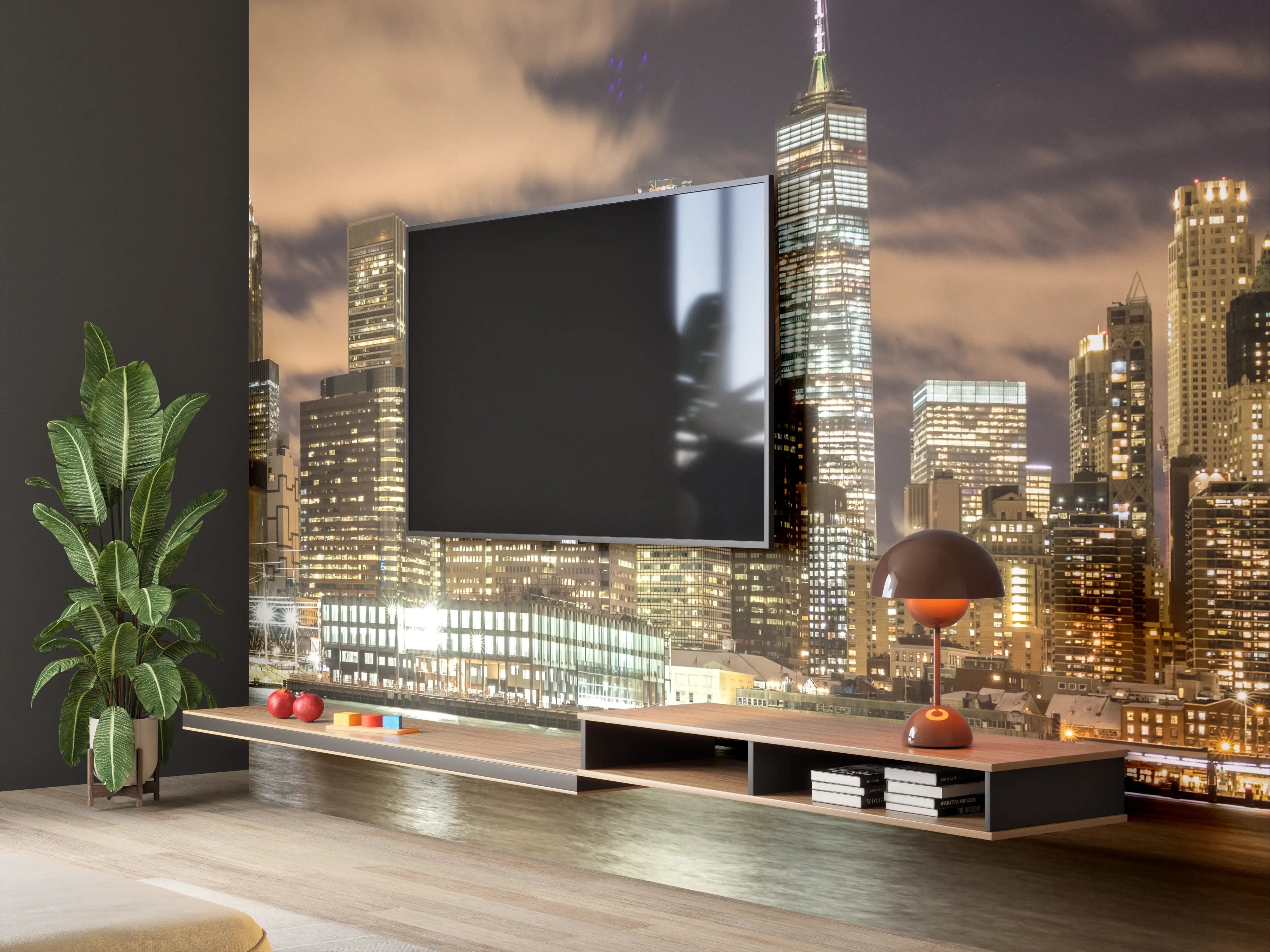 Wandverkleidung Wohnzimmer - Manhattan Skyline im Glanz der Nacht