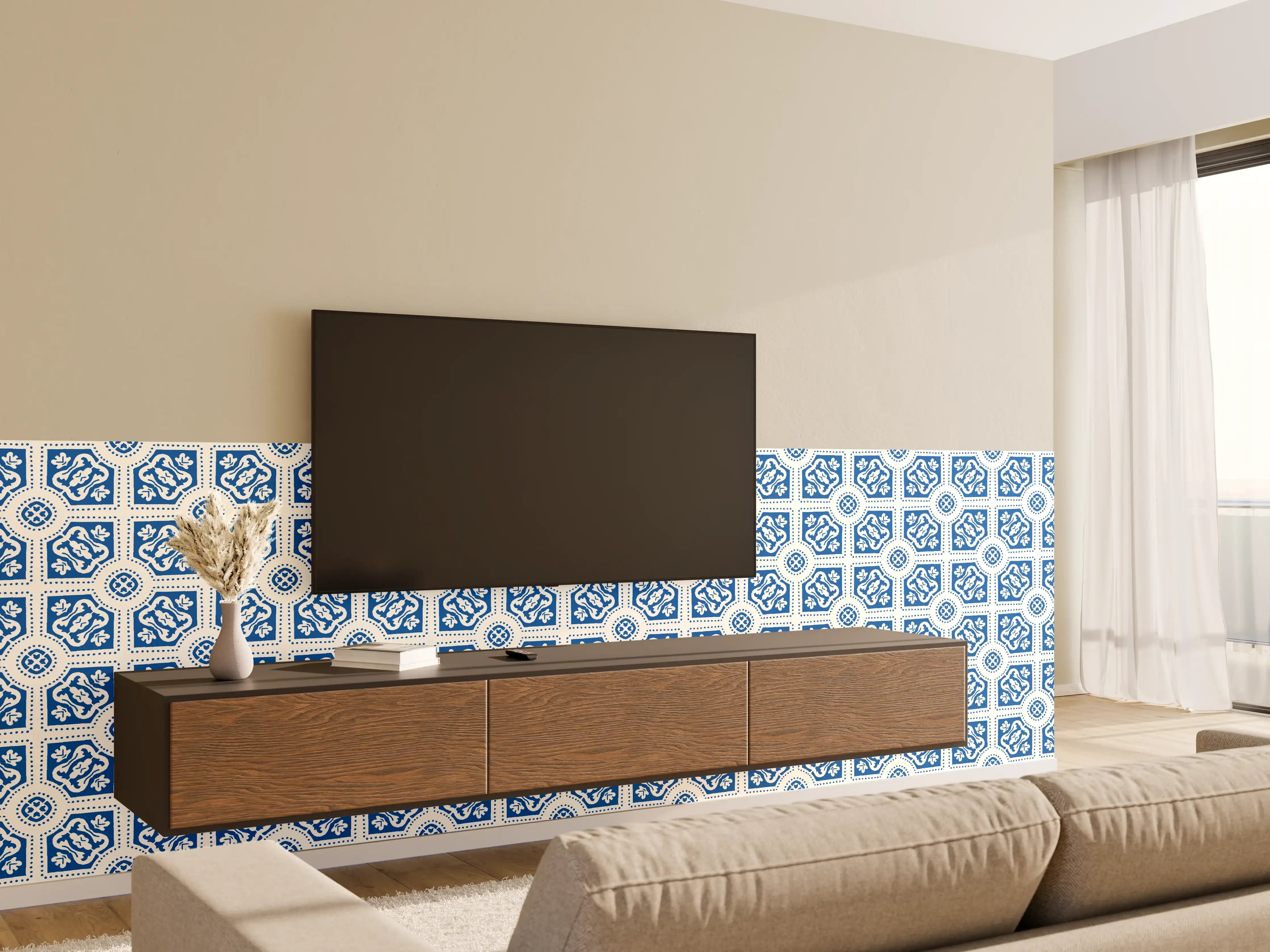 Wandverkleidung Wohnzimmer - Maritimes Azur-Muster