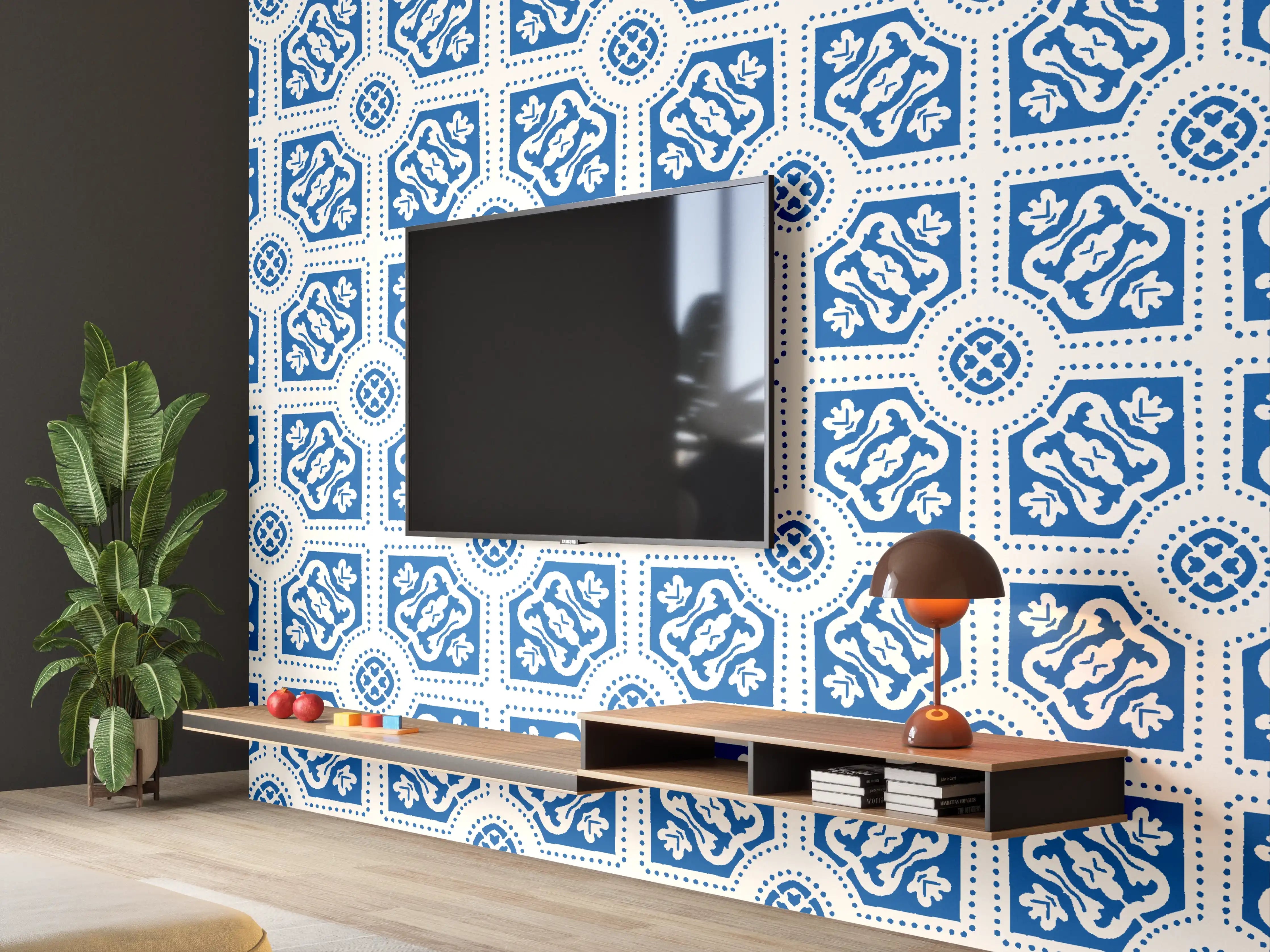 Wandverkleidung Wohnzimmer - Maritimes Azur-Muster