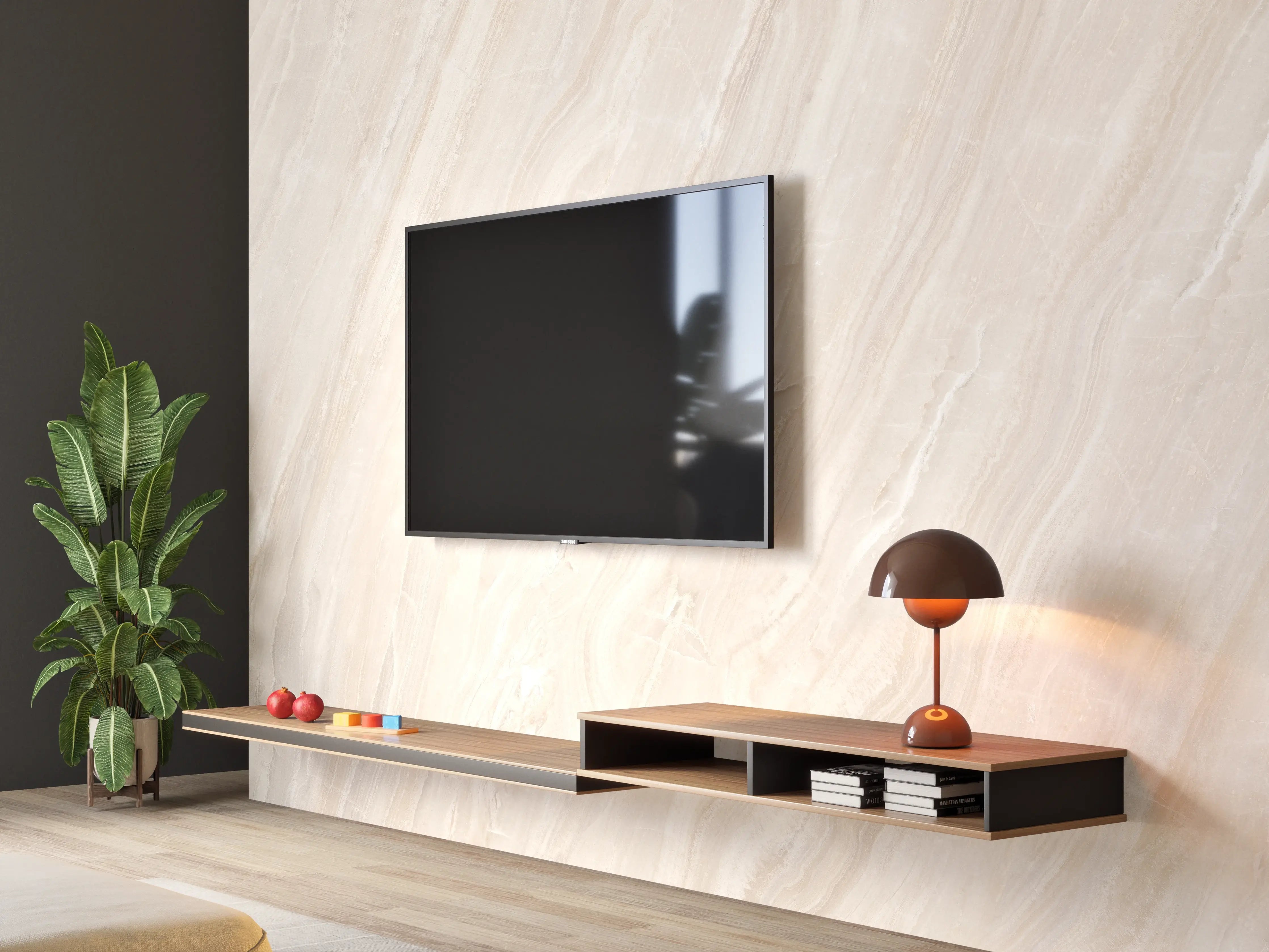Wandverkleidung Wohnzimmer - Marmor Creme Travertin Textur