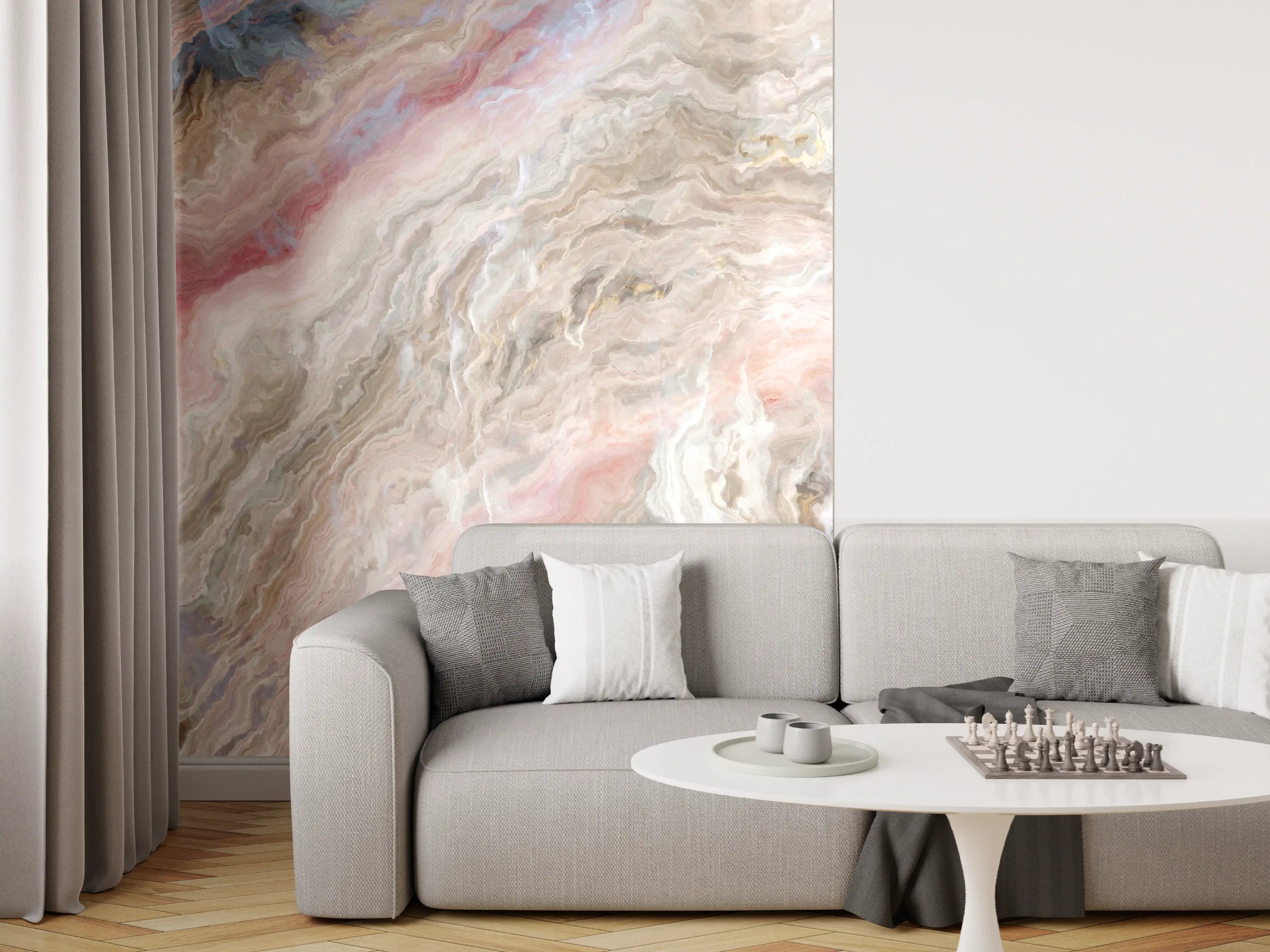 Wandverkleidung Wohnzimmer - Marmor-Design in sanften Farben