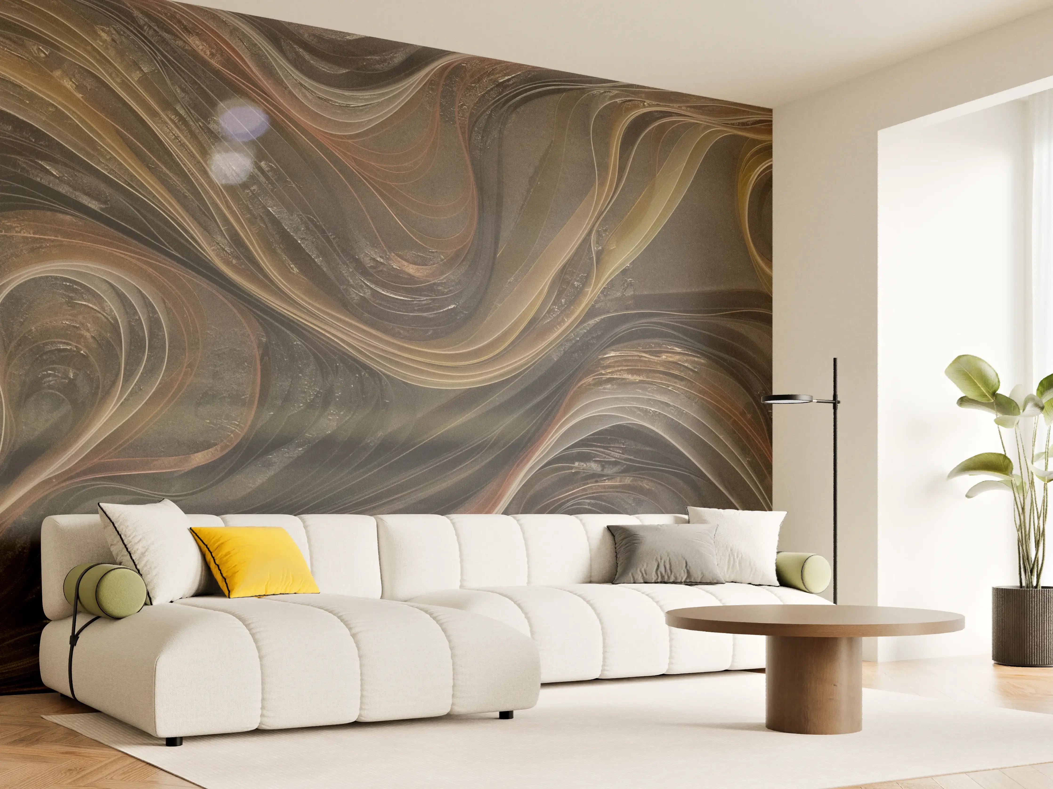Wandverkleidung Wohnzimmer - Marmor-Optik in warmen Erdtönen