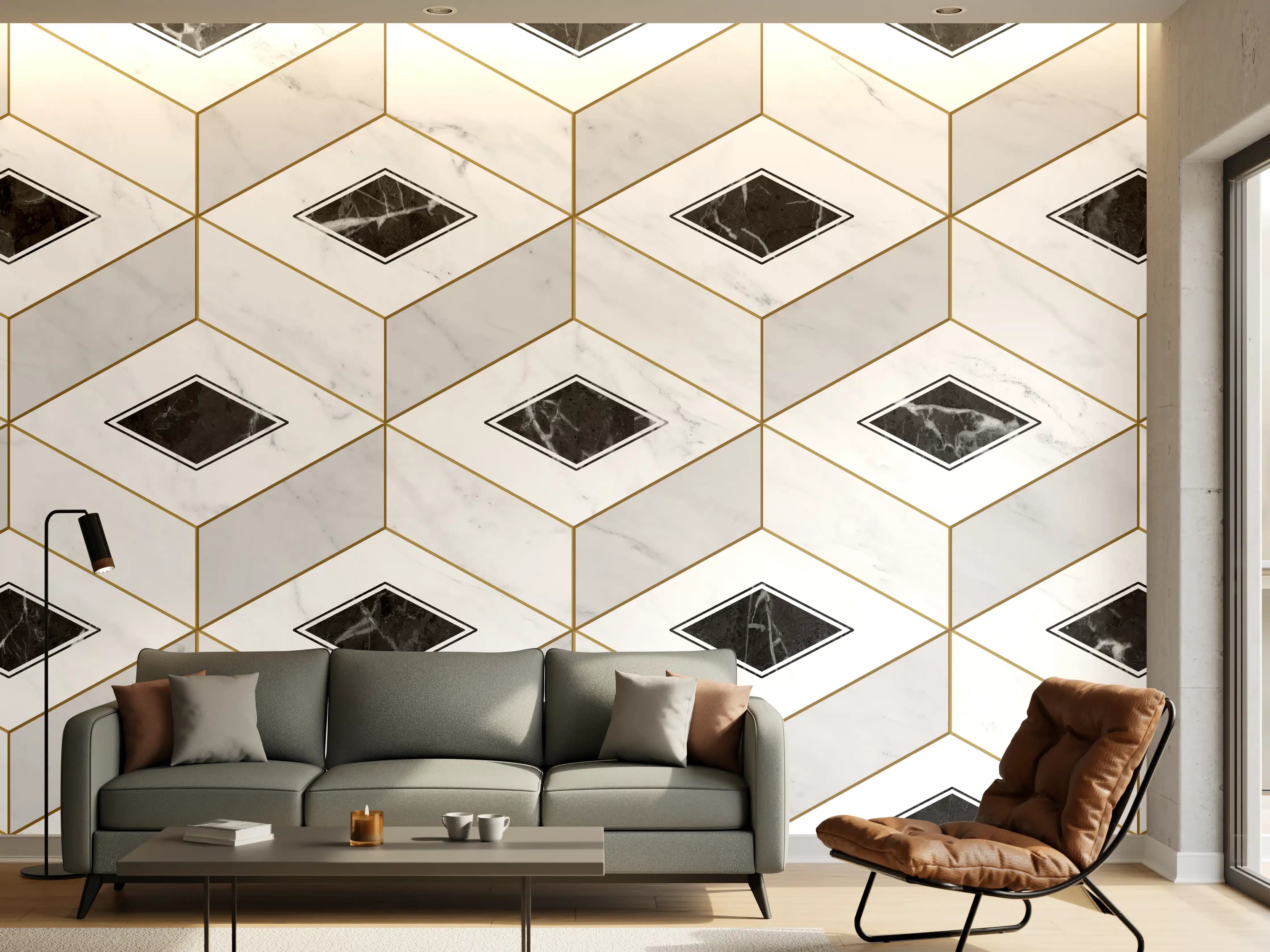 Wandverkleidung Wohnzimmer - Marmor Textur - 3D Design