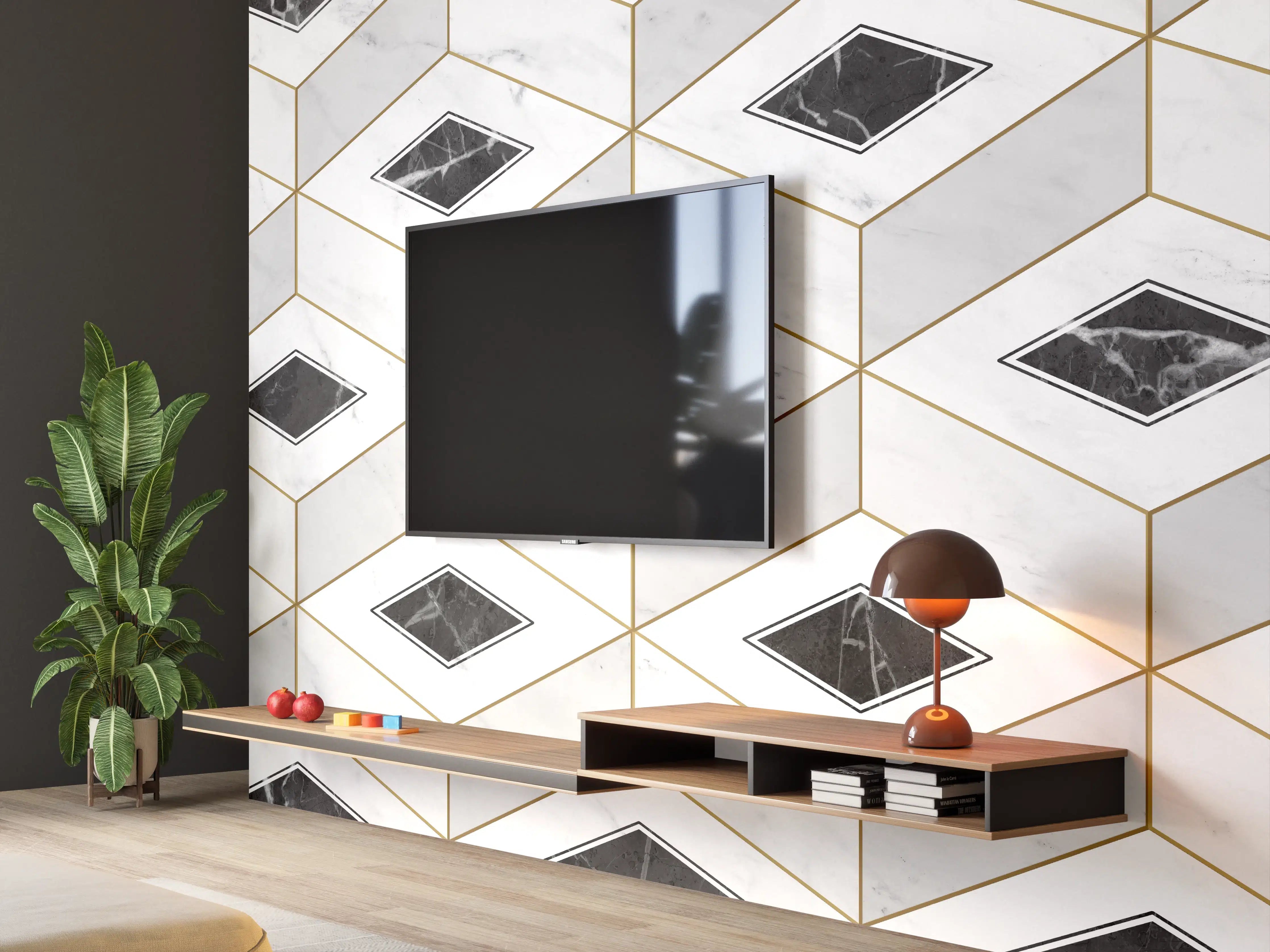 Wandverkleidung Wohnzimmer - Marmor Textur - 3D Design