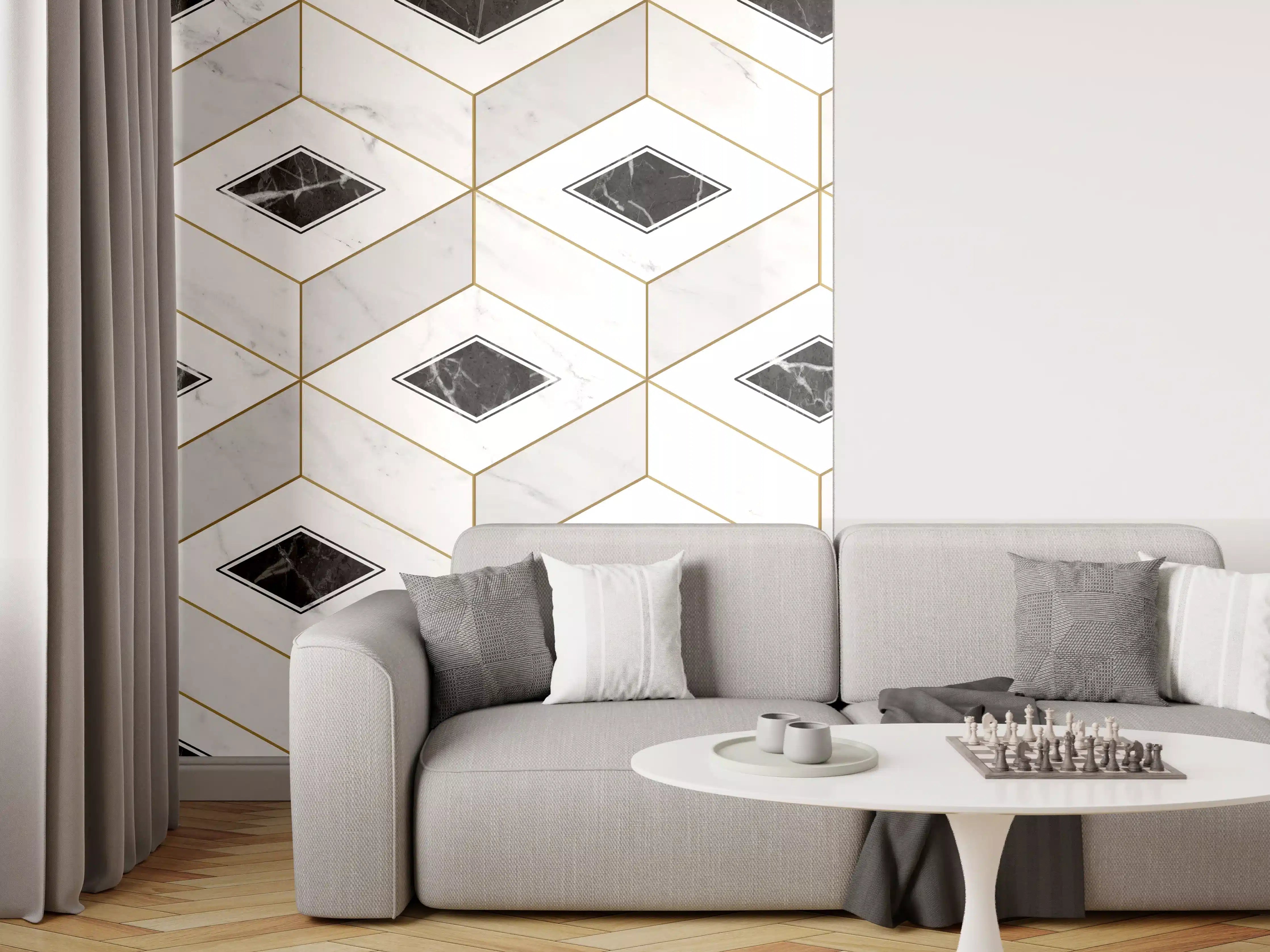 Wandverkleidung Wohnzimmer - Marmor Textur - 3D Design