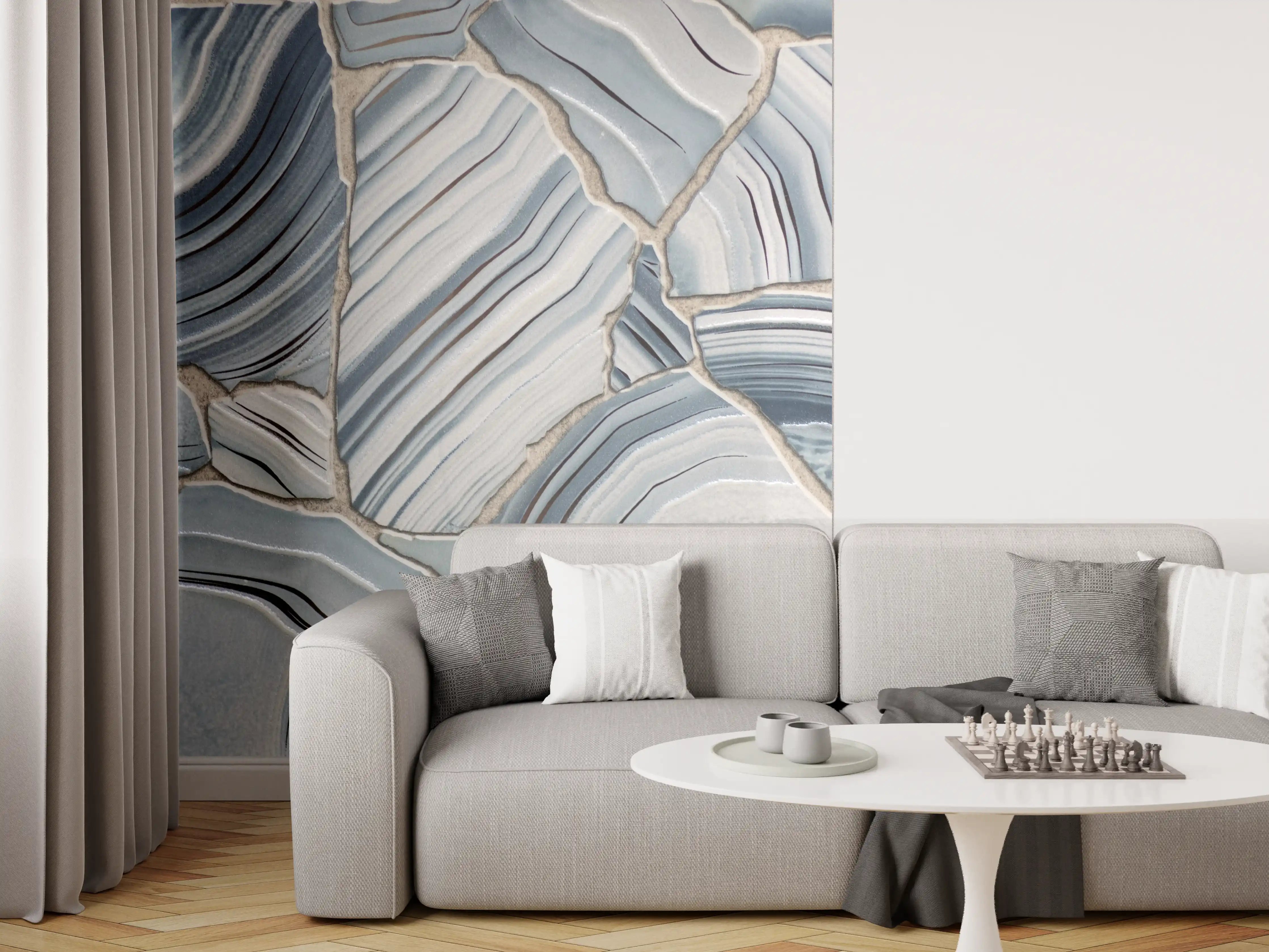 Wandverkleidung Wohnzimmer - Marmoroptik im eleganten Blau