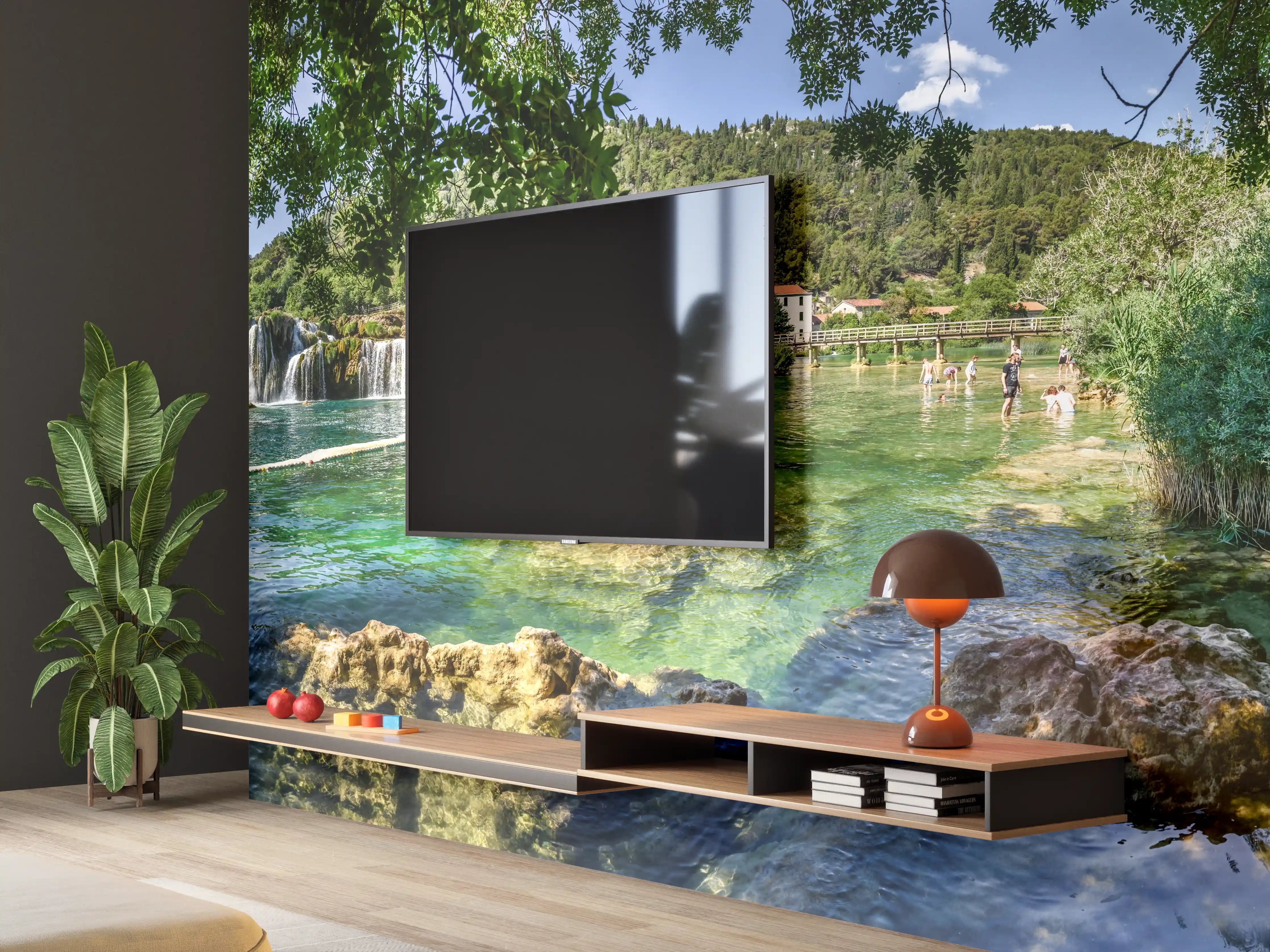Wandverkleidung Wohnzimmer - Mediterraner Wasserfall