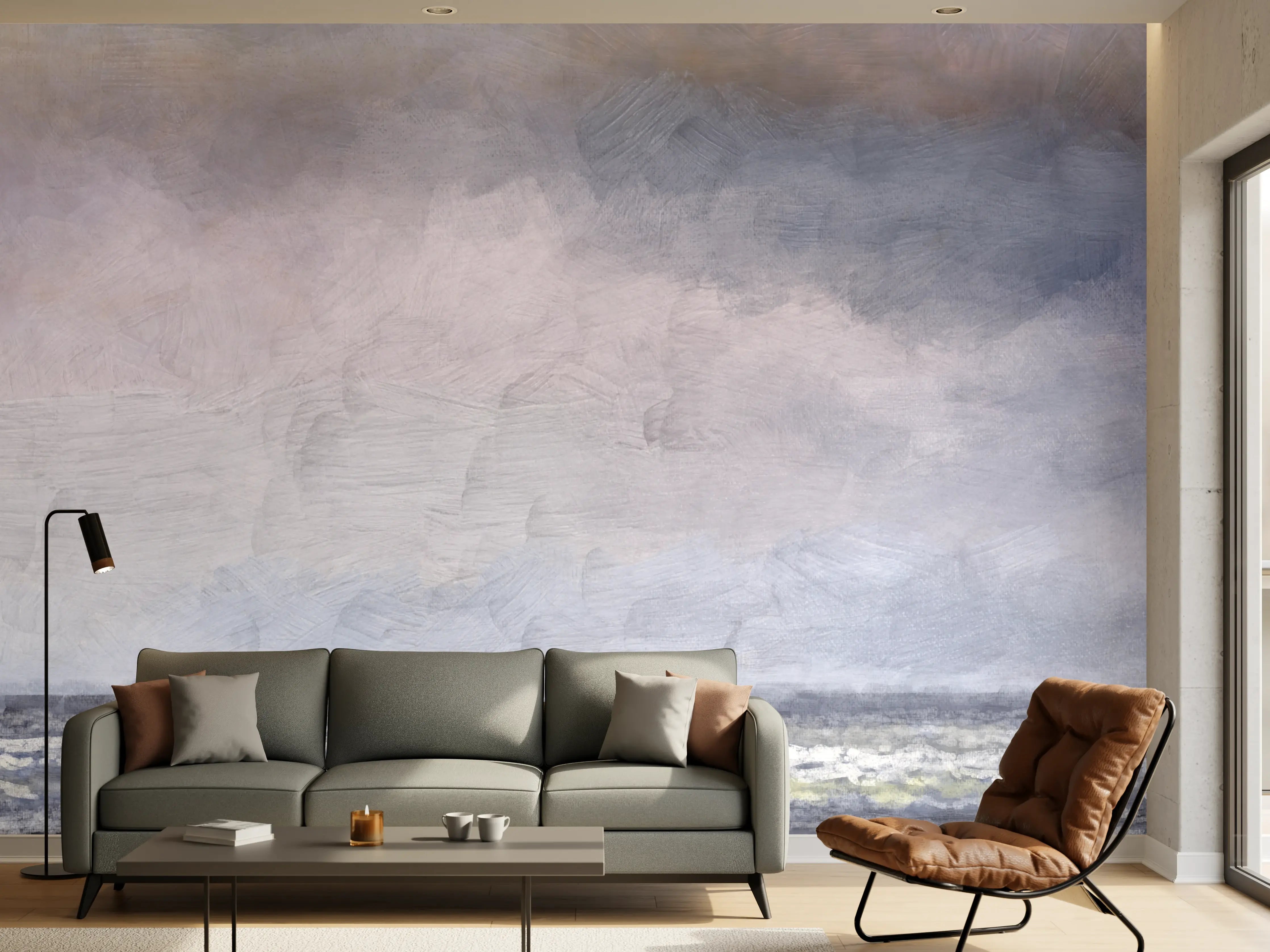 Wandverkleidung Wohnzimmer - Meeresblick im Nebel