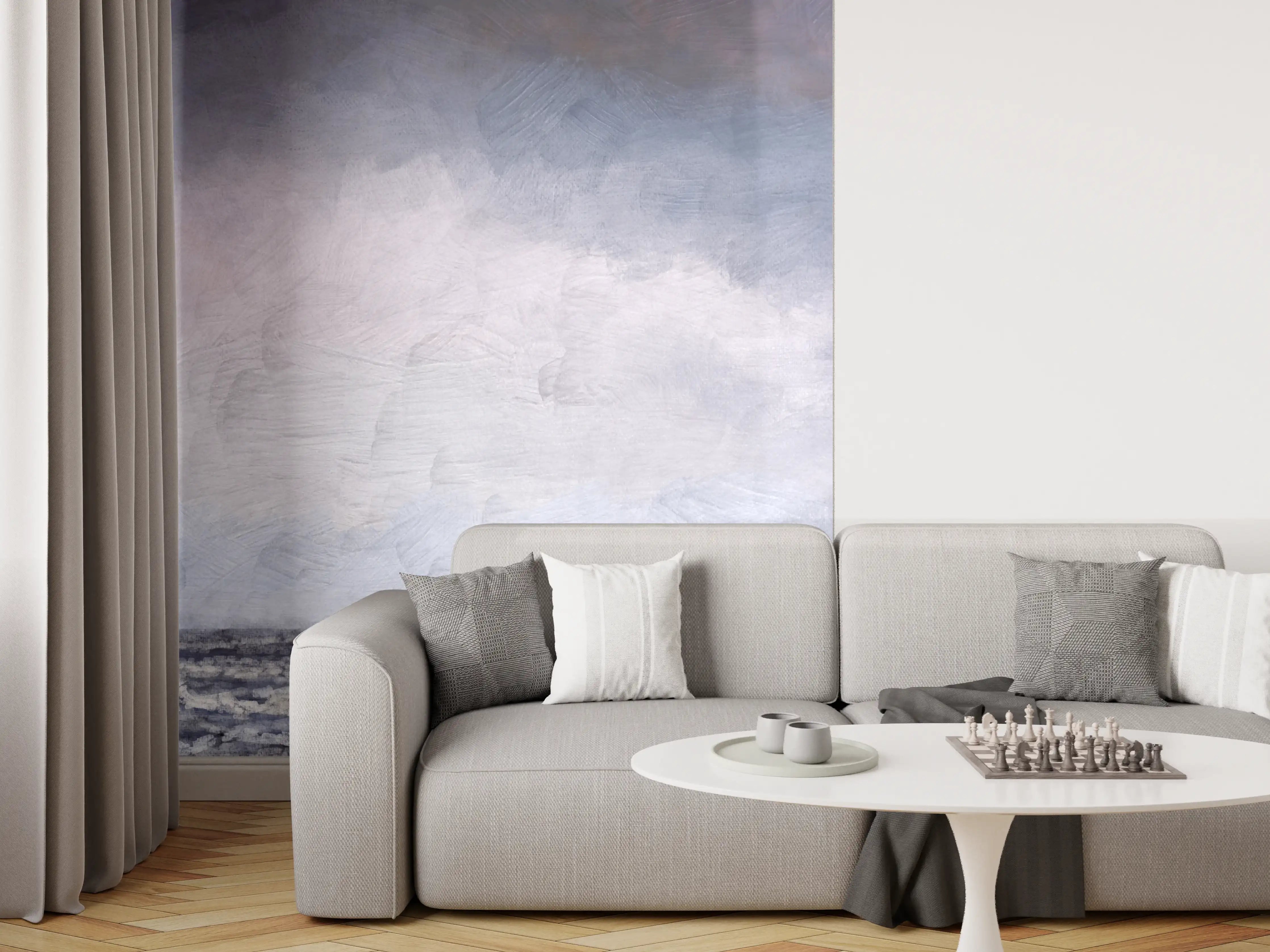 Wandverkleidung Wohnzimmer - Meeresblick im Nebel