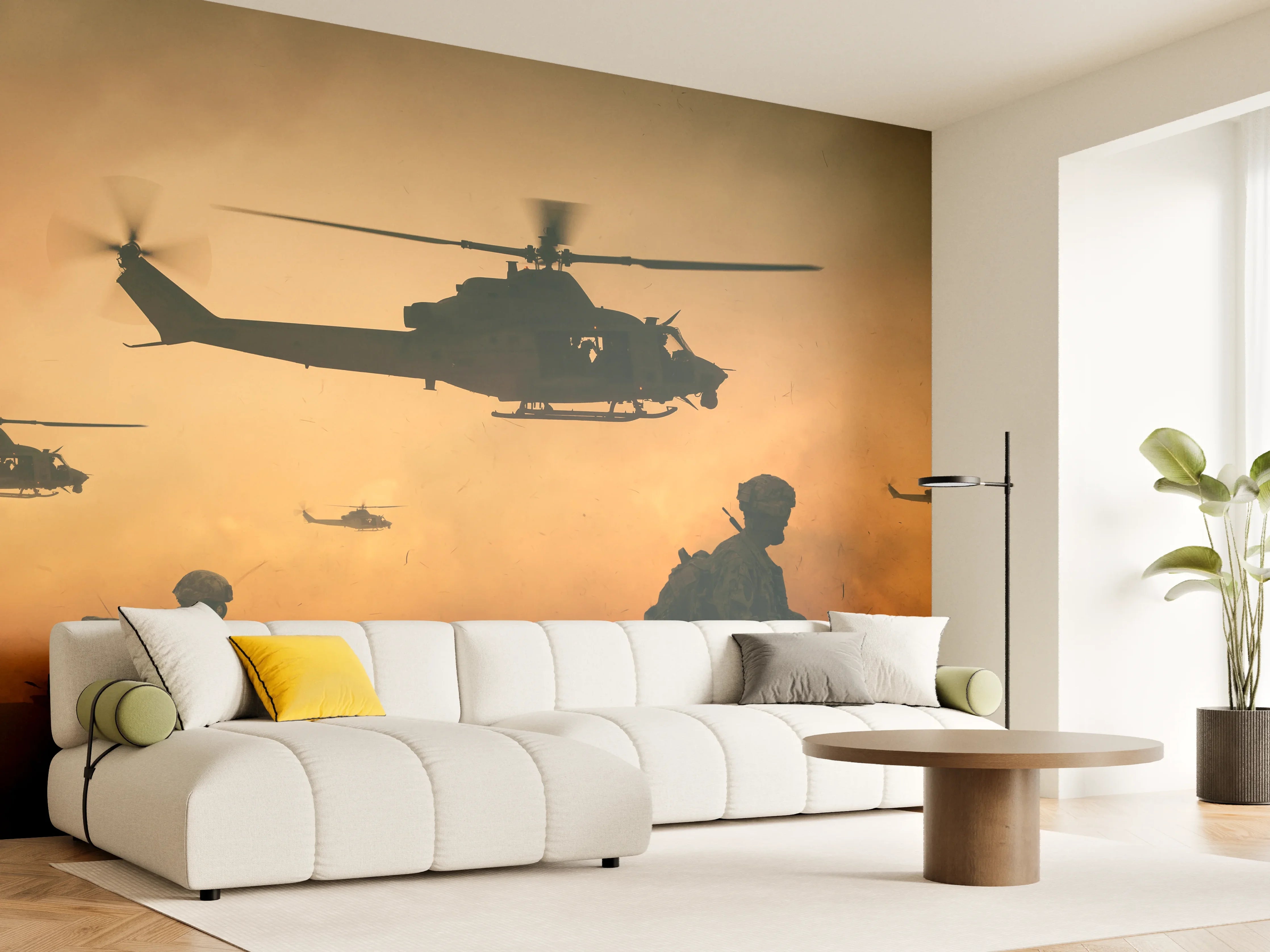 Wandverkleidung Wohnzimmer - Militär und Hubschrauber auf dem Weg zum Schlachtfeld