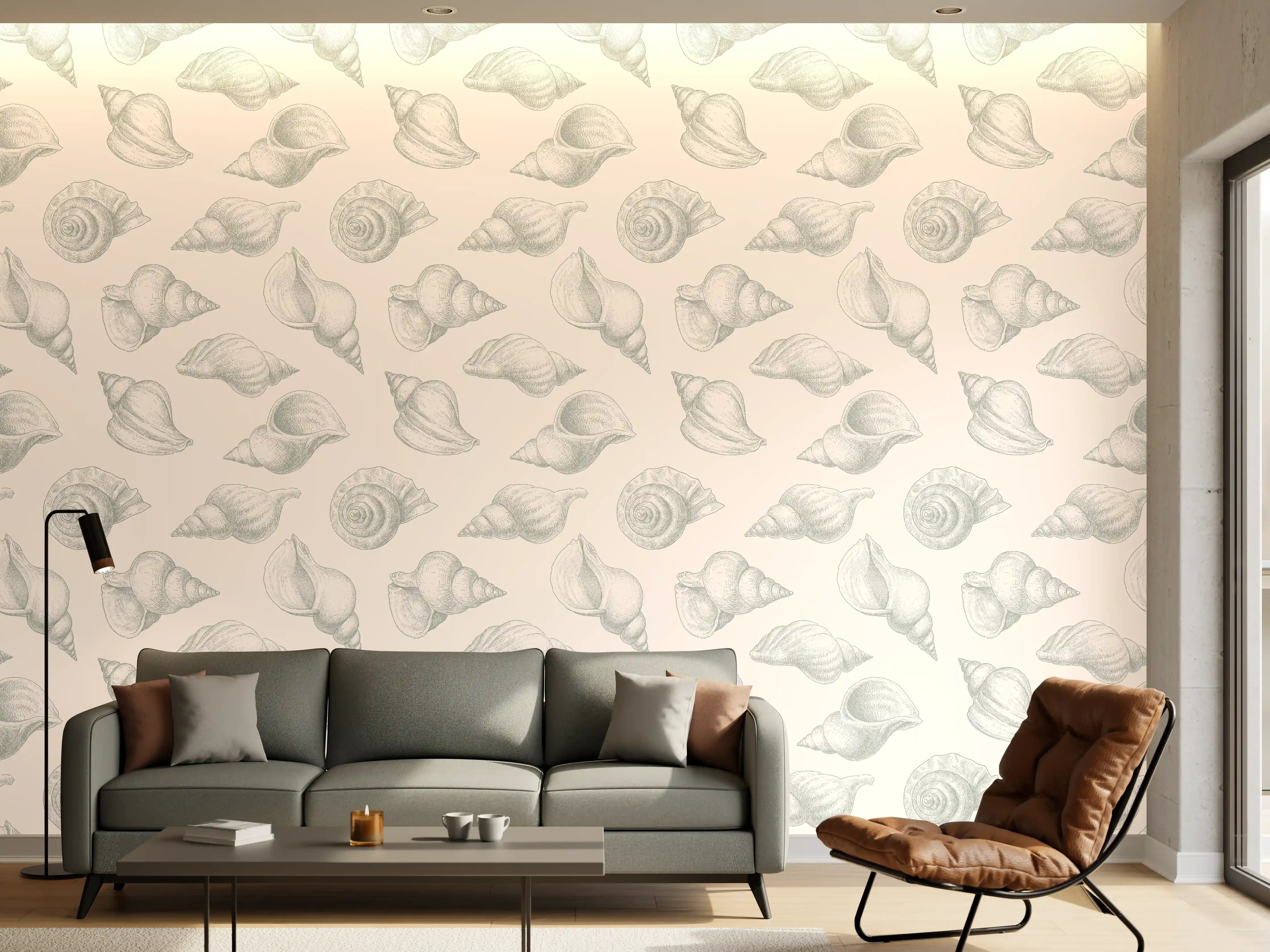 Wandverkleidung Wohnzimmer - Minimal Muschelmuster Beige-Grau