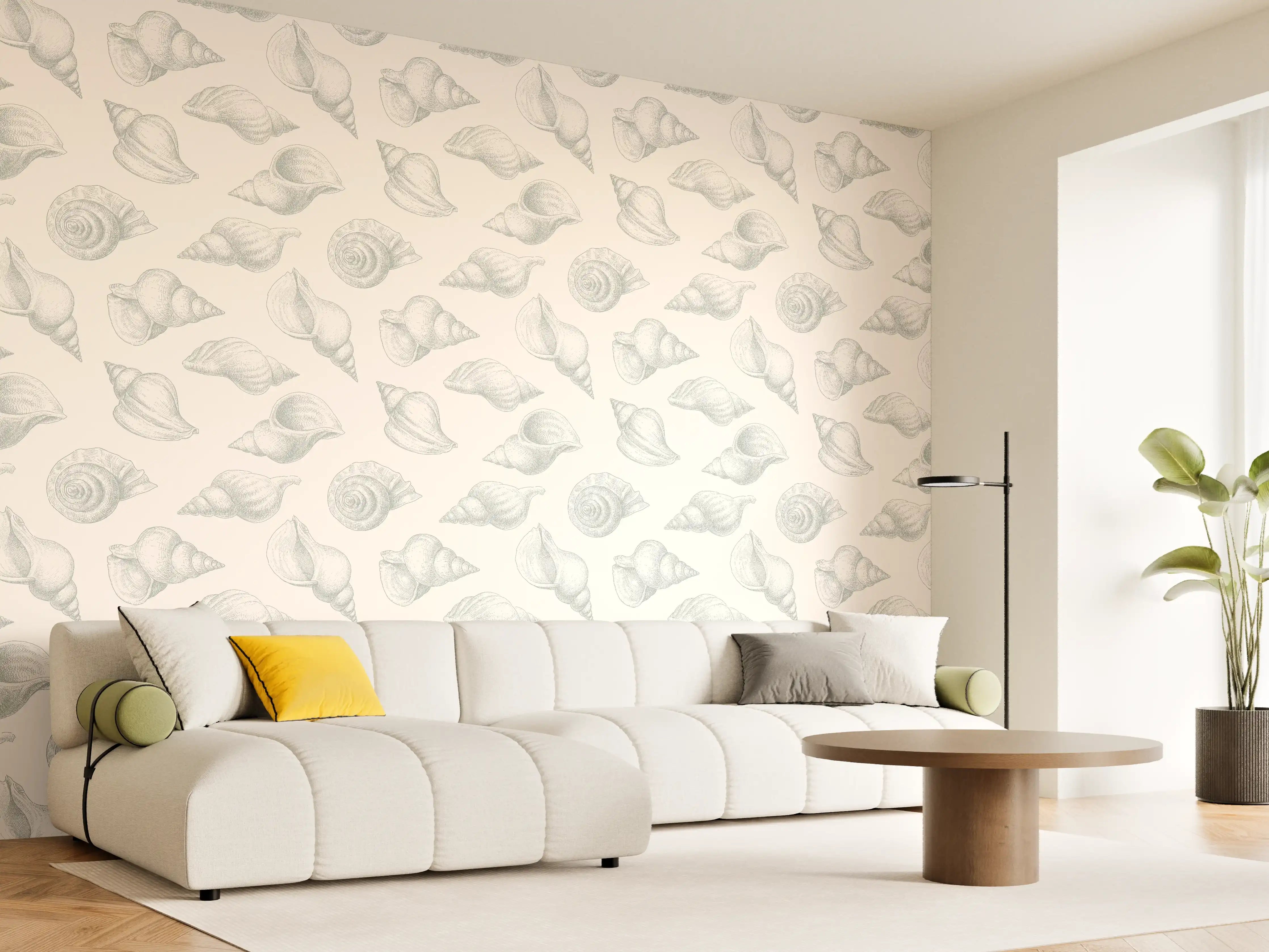 Wandverkleidung Wohnzimmer - Minimal Muschelmuster Beige-Grau