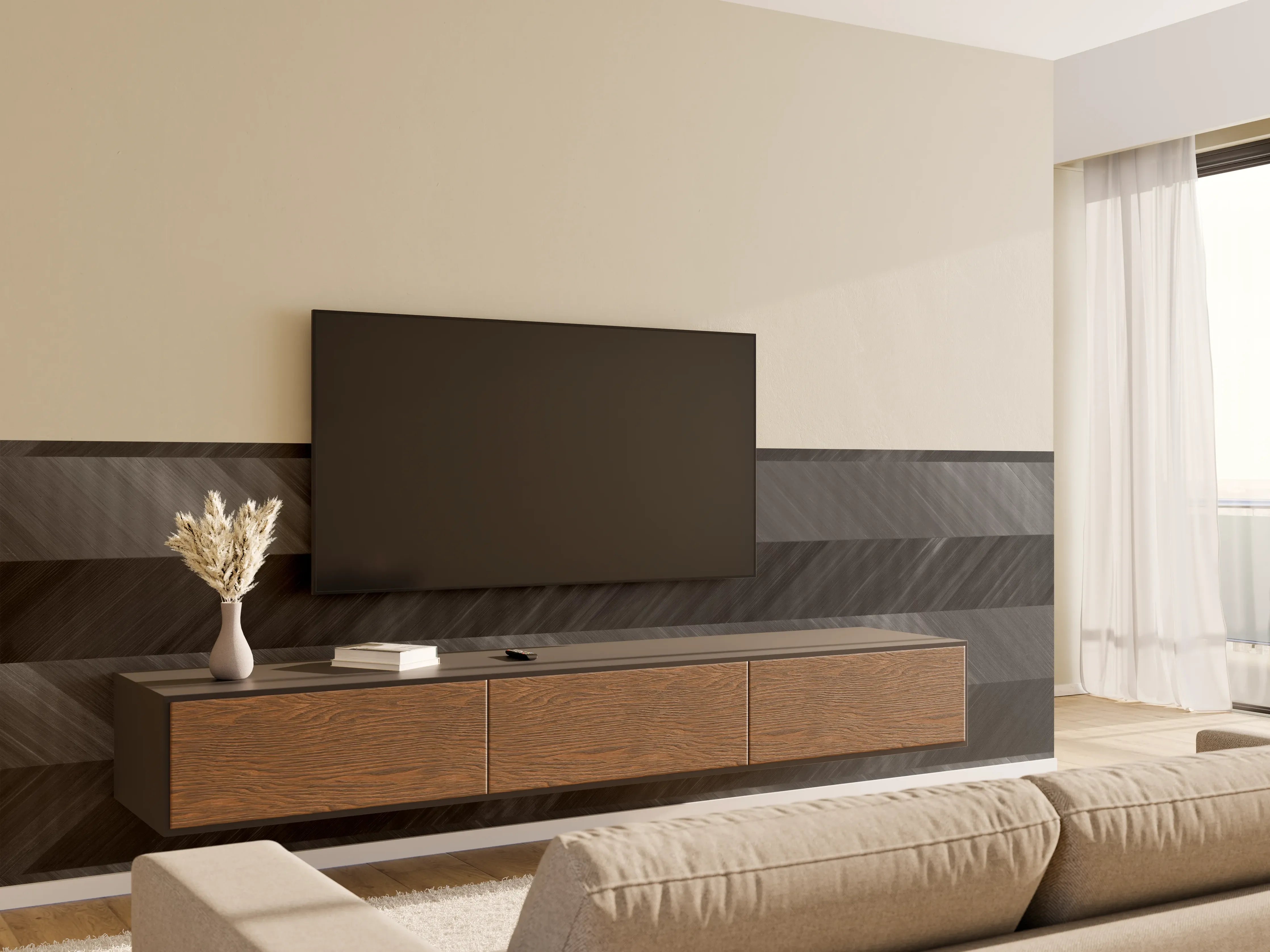 Wandverkleidung Wohnzimmer - Minimaler Zickzack-Muster