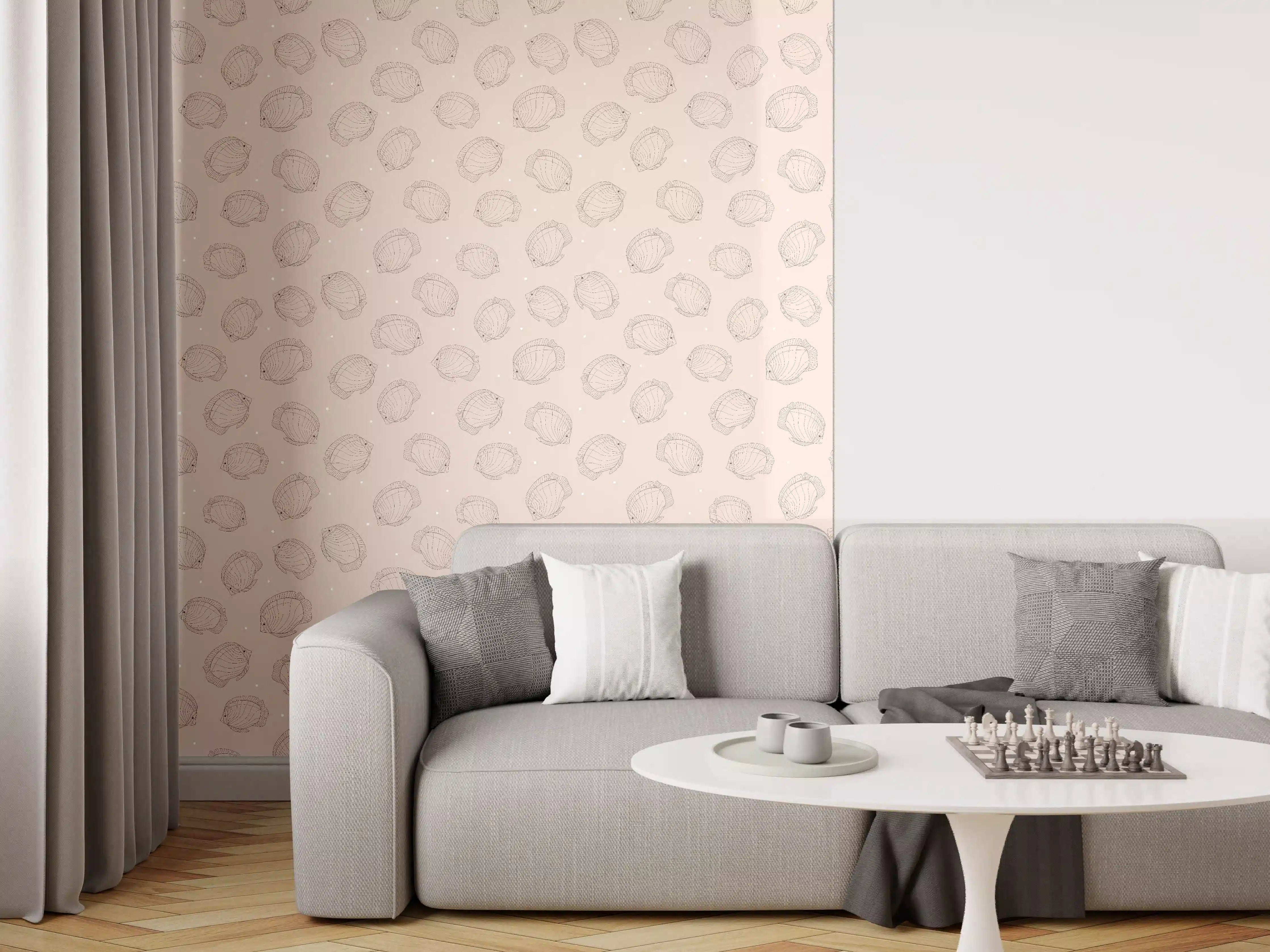 Wandverkleidung Wohnzimmer - Minimalistische Fische Beige-Rosa