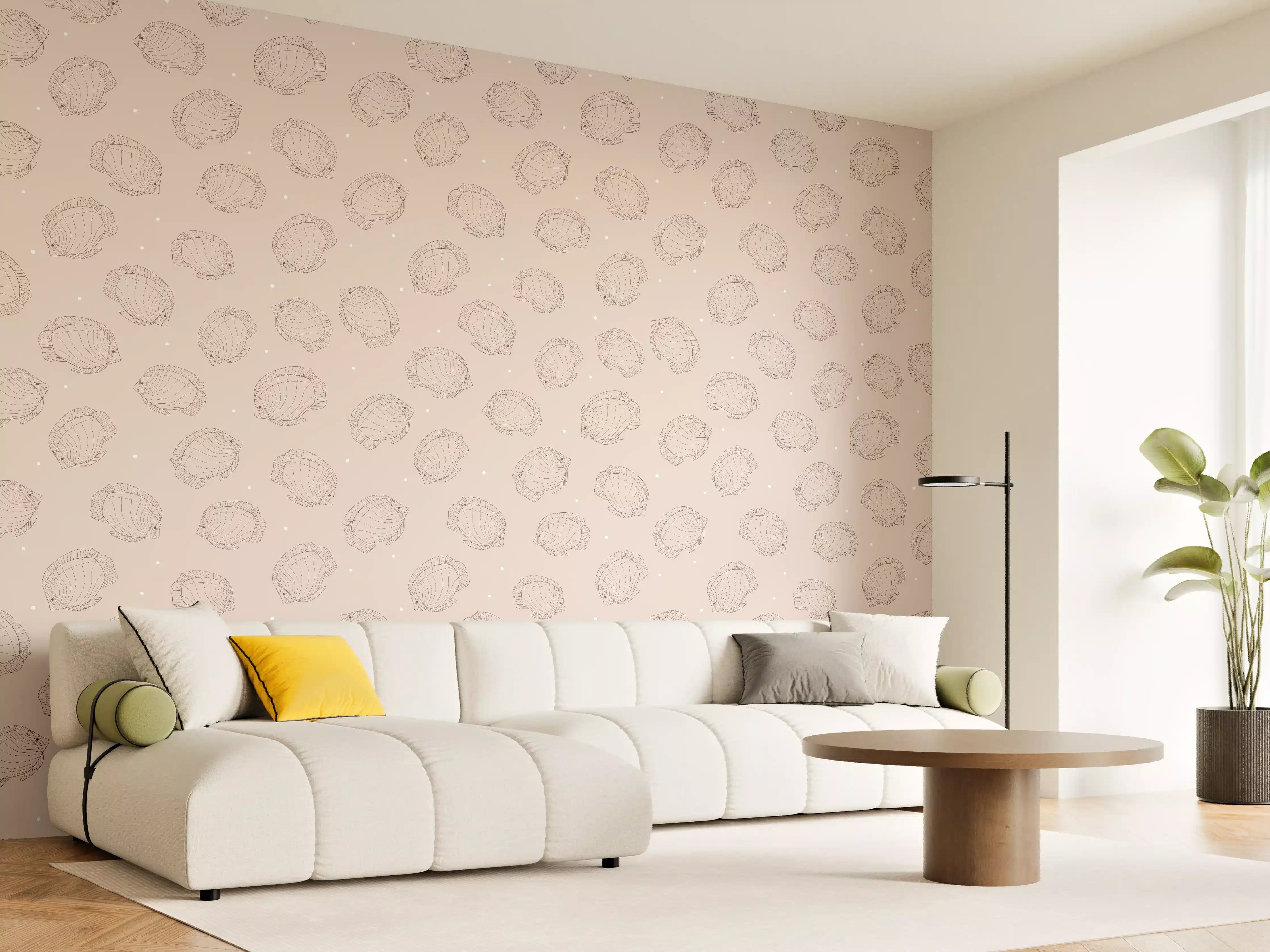 Wandverkleidung Wohnzimmer - Minimalistische Fische Beige-Rosa