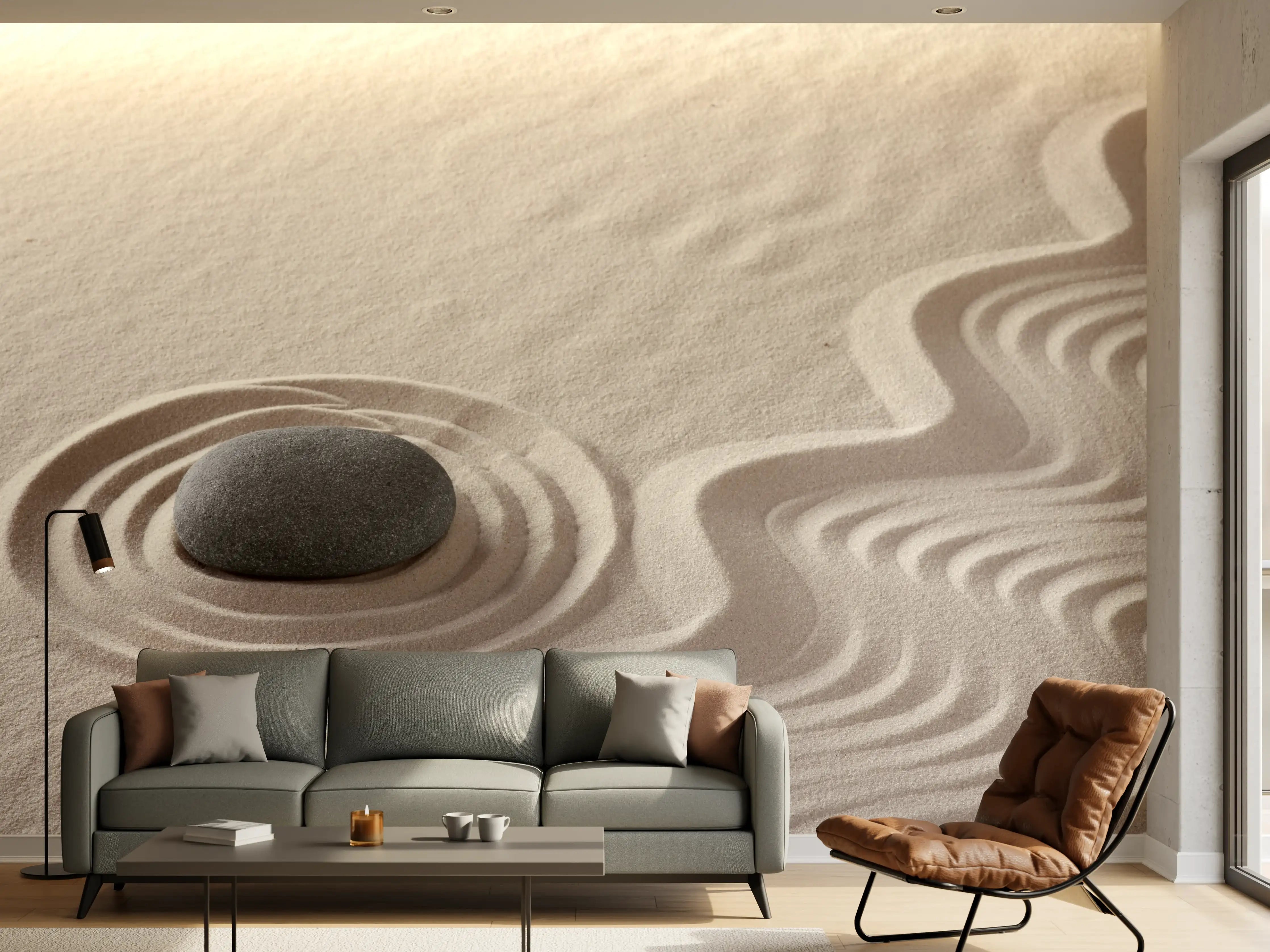 Wandverkleidung Wohnzimmer - Minimalistischer Sandstein mit Wellenmuster
