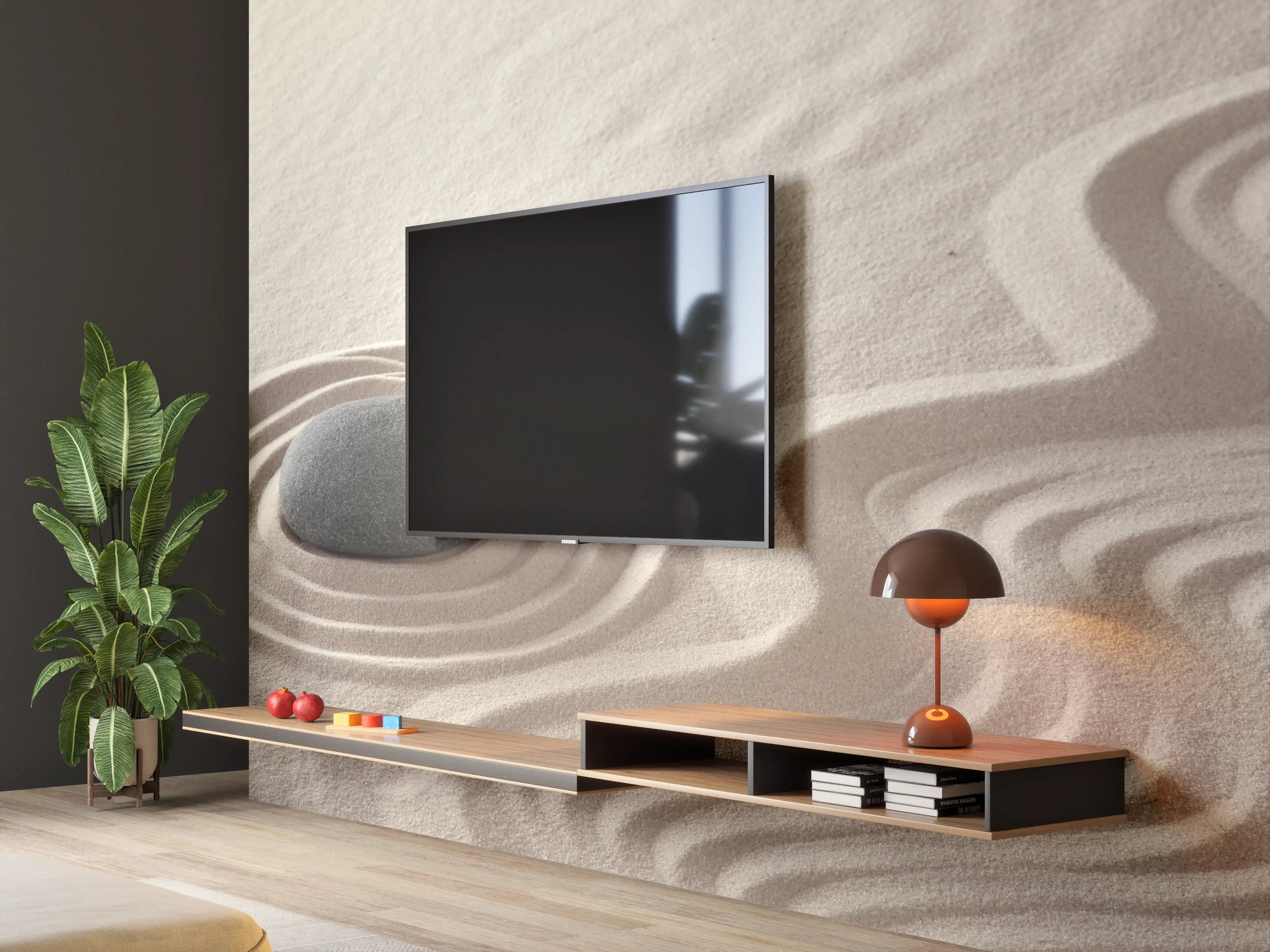 Wandverkleidung Wohnzimmer - Minimalistischer Sandstein mit Wellenmuster