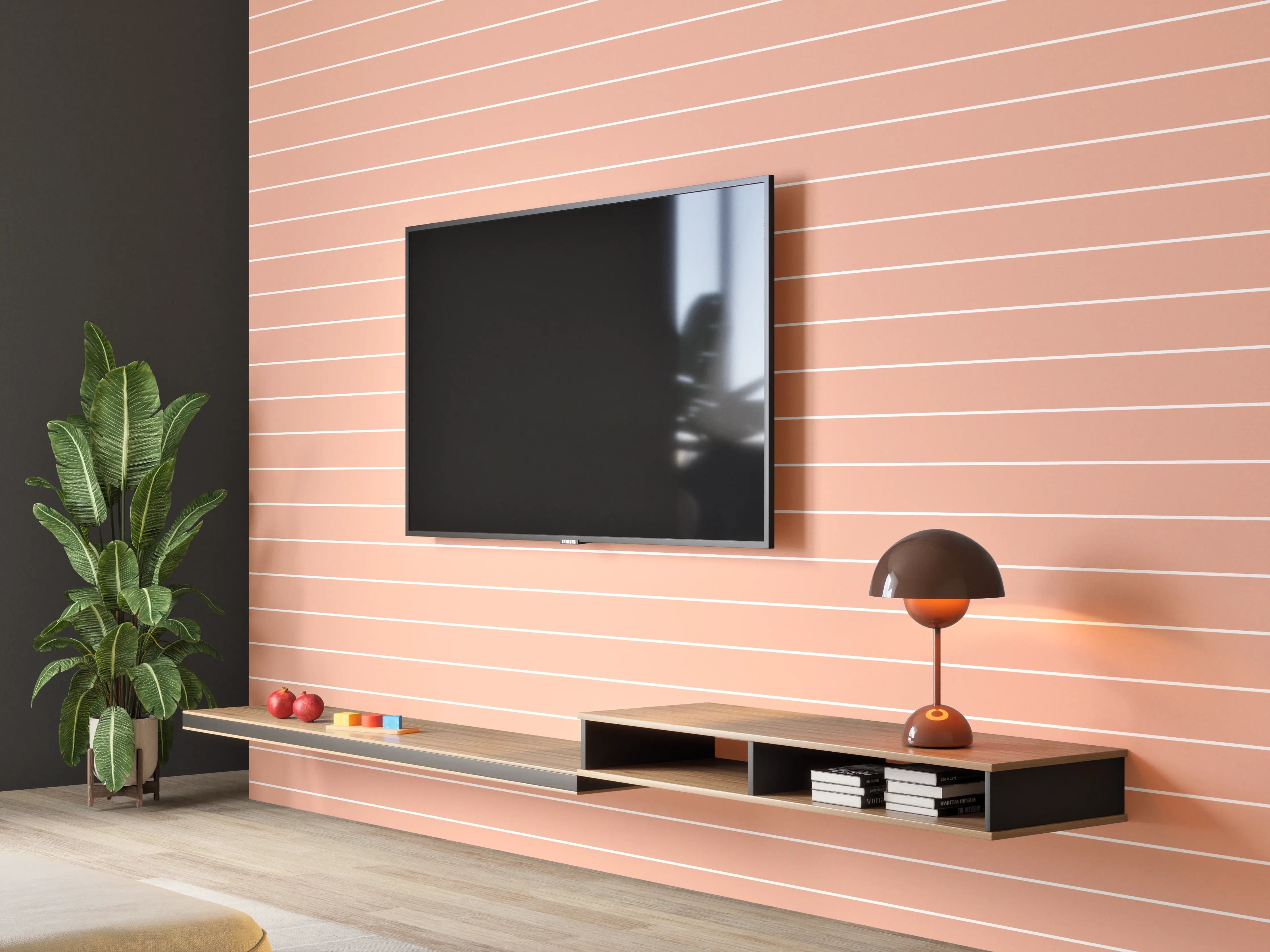 Wandverkleidung Wohnzimmer - Minimalistisches Streifenmuster in Pastelltönen